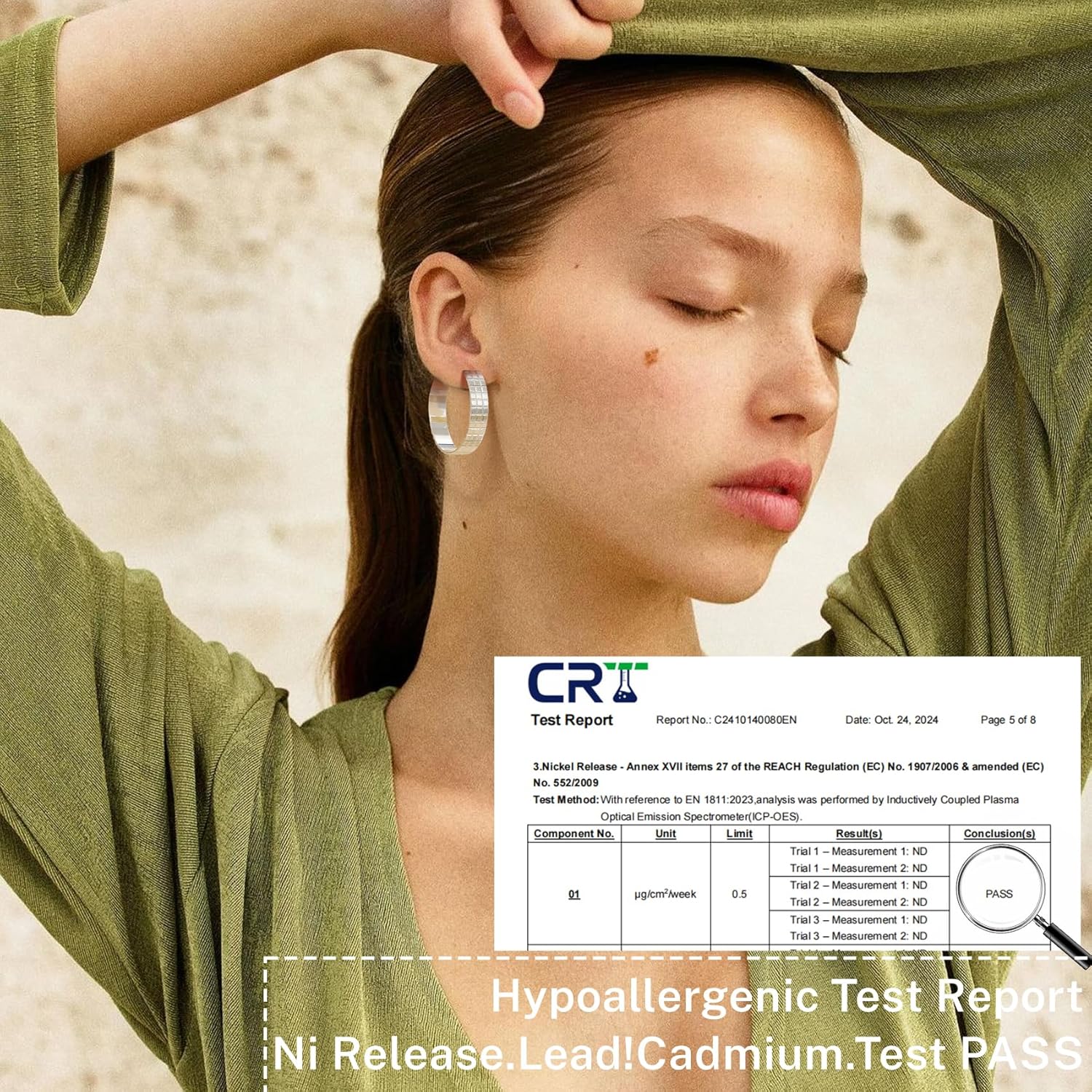 LOUMILEO 8mm Wide Chunky 14K Gold Plated Ribbed 925 Sterling Silver Post Hoops Earring Hypoallergenic Lightweight Large Silver Hoop Earrings for Women (30/40/50MM) - Image 6