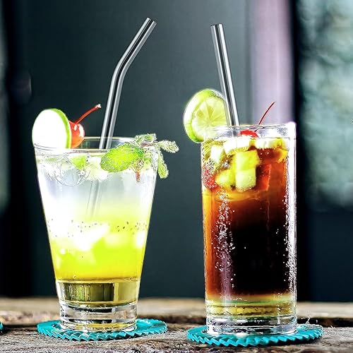 Vista 10 de Paquete de 10 popotes de vidrio coloridos reutilizables, 8 pulgadas, resistentes a los golpes, batidos y bebidas frías, con 2 cepillos de limpieza