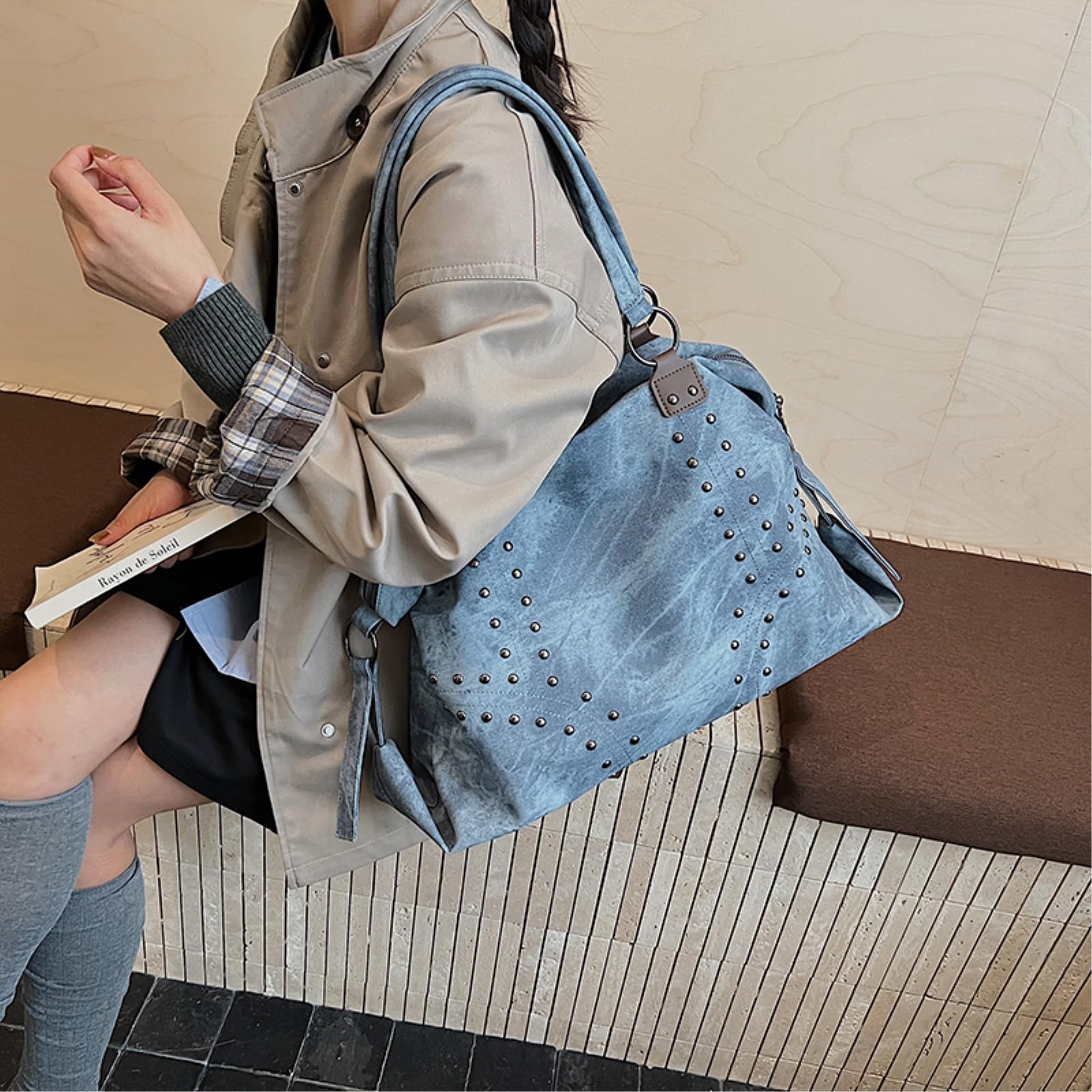 Torba crossbody nity duża pojemność PU ramię dla kobiet zima damska punk styl torby torebki