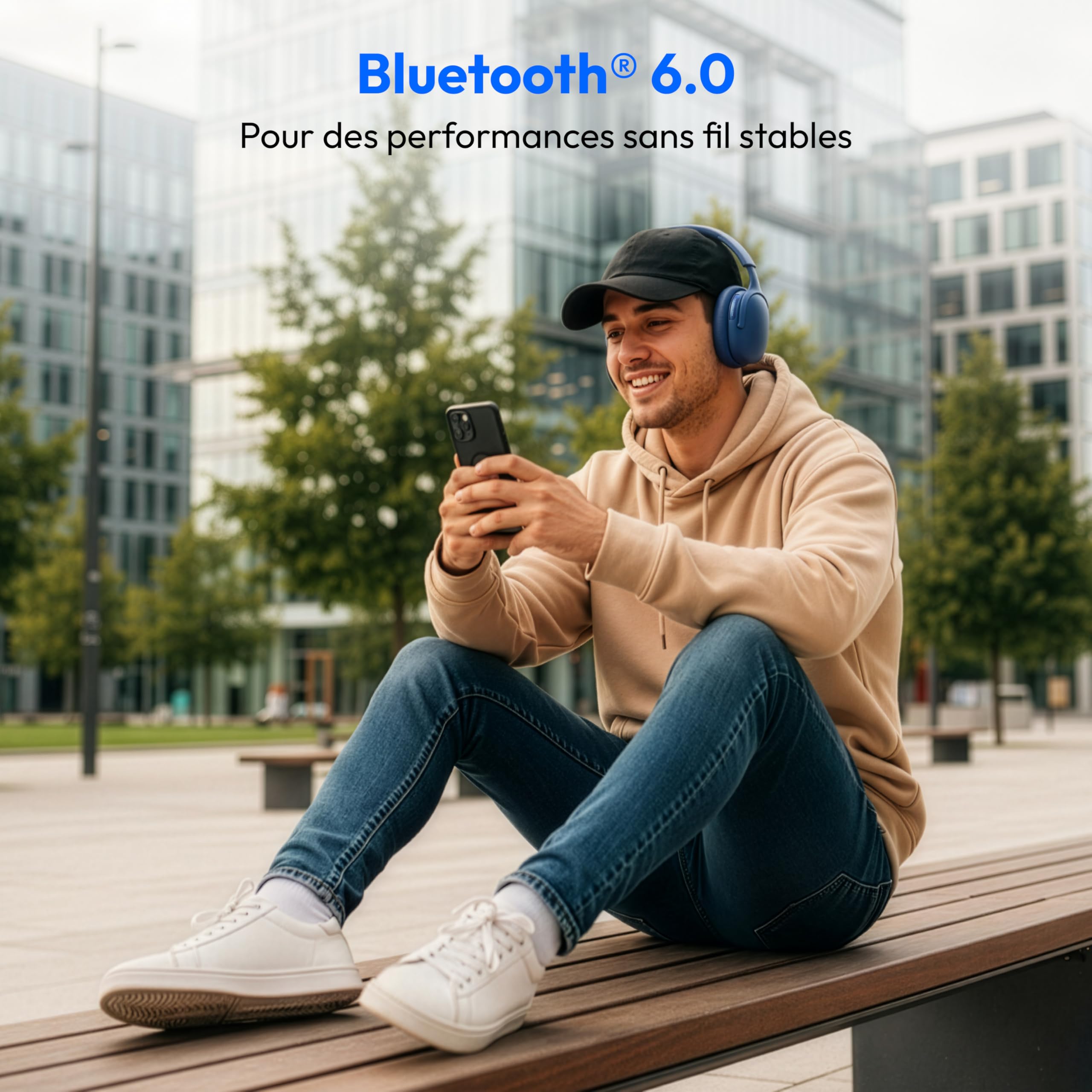 MEDION Casque Over Ear HX-1 Pro (sans Fil, réduction de Bruit Active Hybride ANC, Bluetooth 6.0, 7+1 préréglages EQ, Jusqu’à 190 h d’autonomie, Protection Anti-éclaboussures IPX4), Bleu