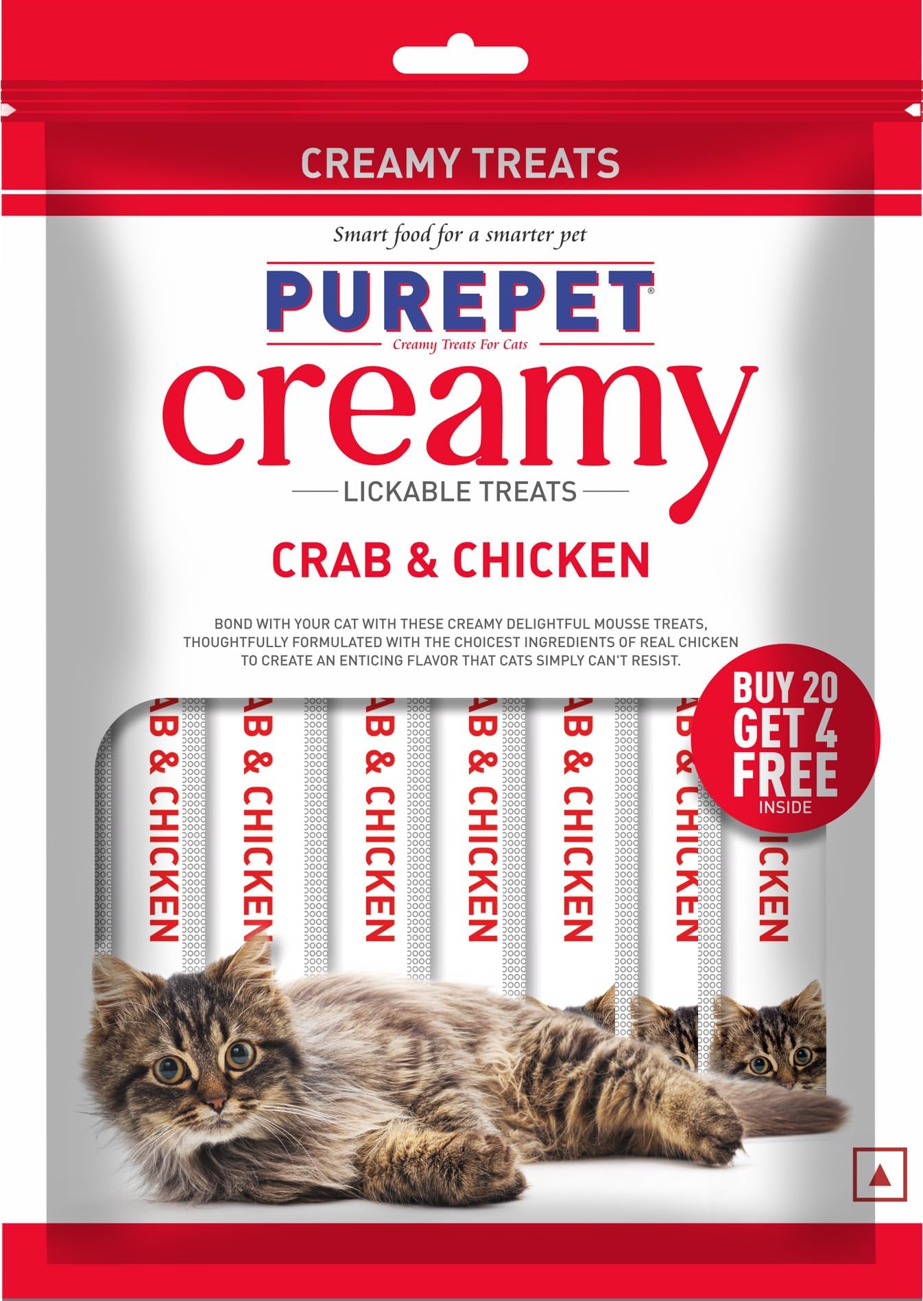 Creamy Lickable Cat Treats(15g x 24 Pieces) 360g | Crab & Chicken Flavour | Rich in Protein | Taurine for Heart & Vision | Ideal for Training | Promotes Hydration| for Kitten & Adult Cats