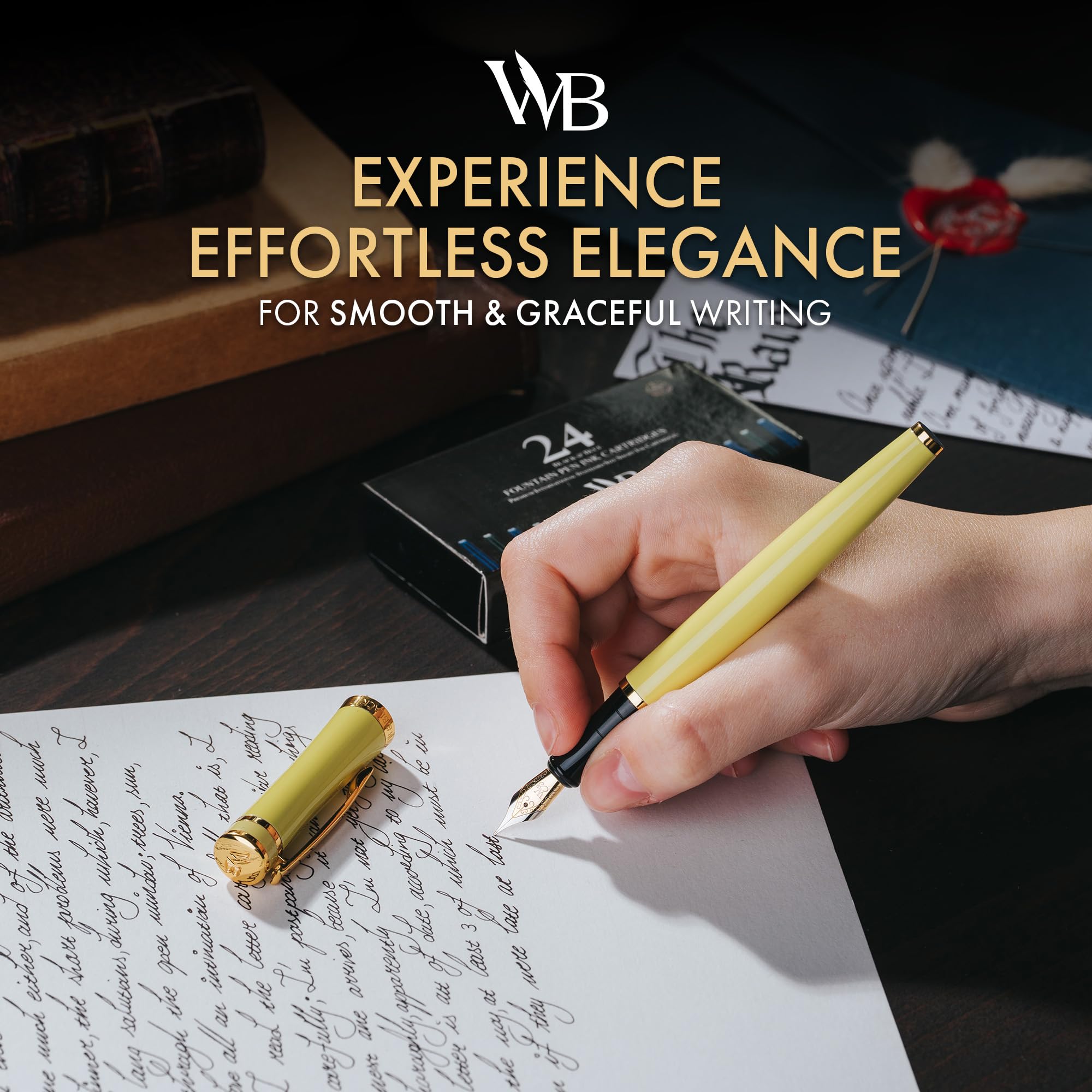 Wordsworth & Black Fountain Pen Set, 18K Gilded Medium Nib, Includes 24 Pack Ink Cartridges, Ink Refill Converter & Gift Box - Image 2