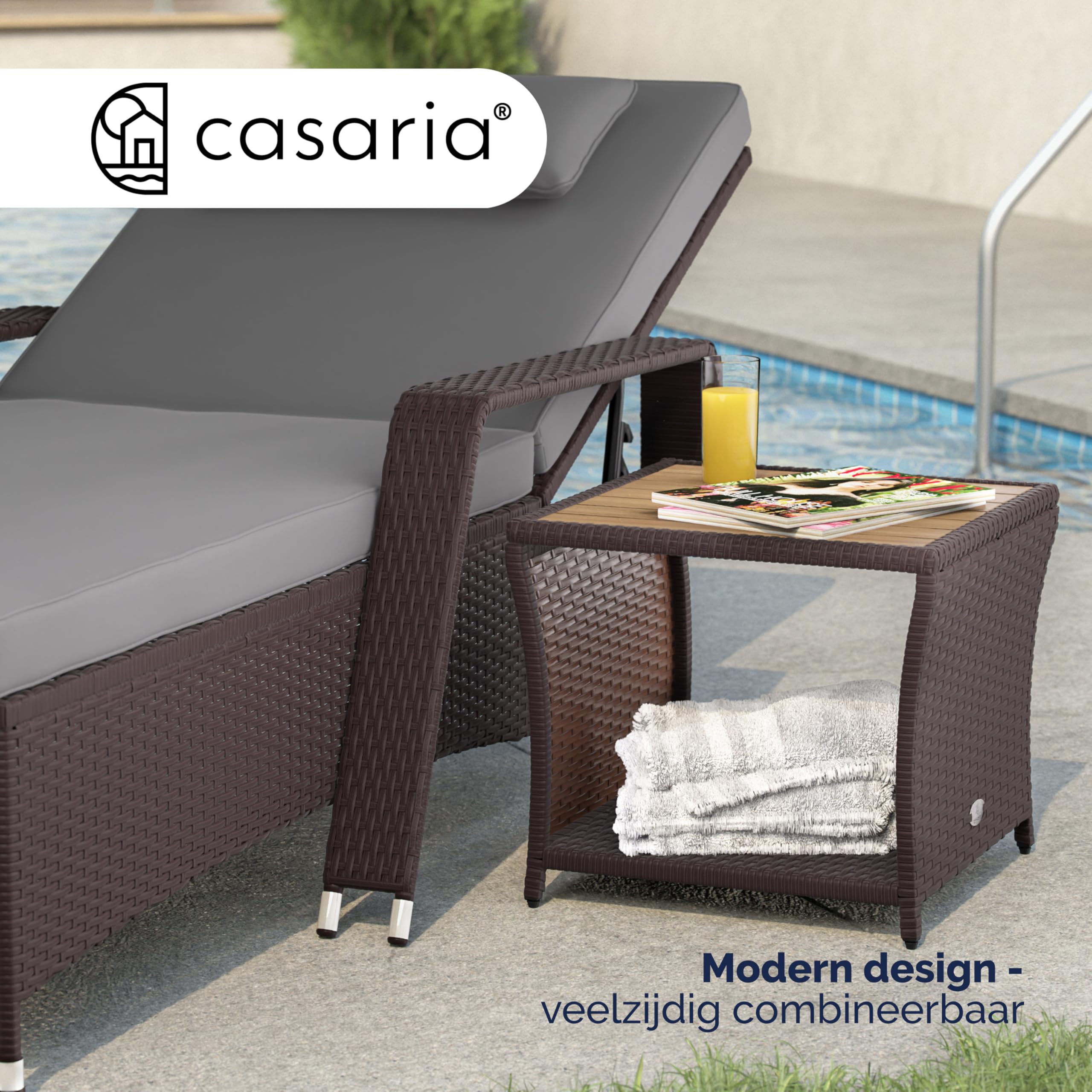 Casaria® Beistelltisch Braun Wetterfest Klein Holz Polyrattan Akazie 45x45x40cm 80kg Belastbarkeit Outdoor Tisch Gartentisch Balkontisch Gartenmöbel