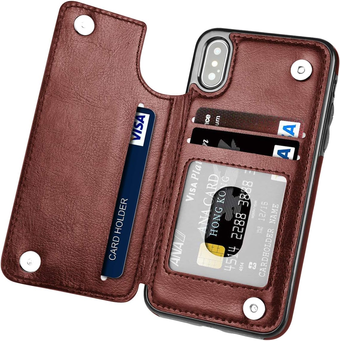 Slim Fit Premium Leather Compatible with iPhone Xs Max Wallet Case Card Slots Shockproof Folio Flip Protective Shell Compatible with iPhone Xs Plus (6.5 inch) 2018 (Brown)