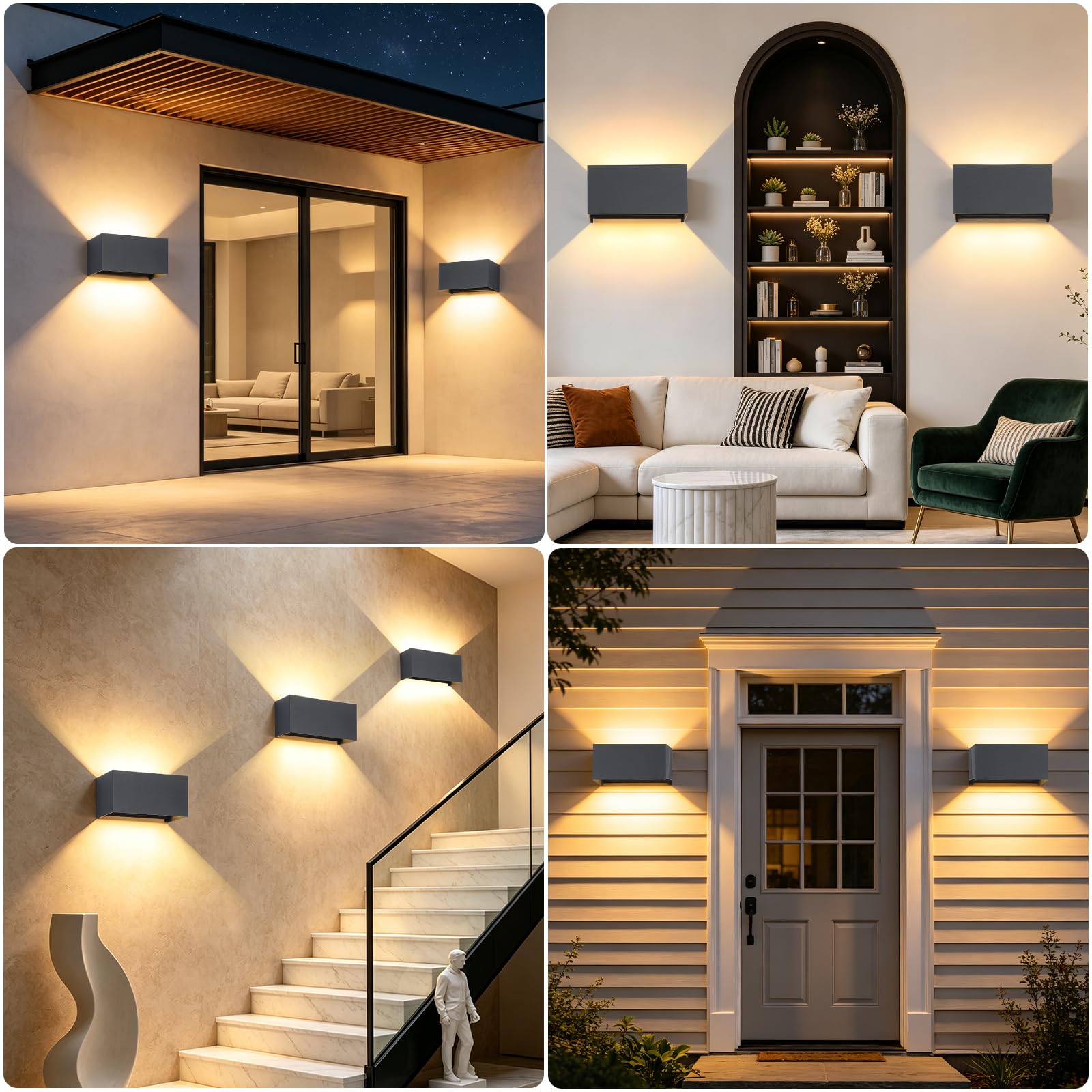 4 Pezzi G9 Applique da Parete Esterno/Interno con Lampadina Sostituibile IP65 impermeabile Lampada da Parete Esterne Alluminio Angolo del Fascio Regolabile Retangolo Antracite, 3000K Luce Caldo