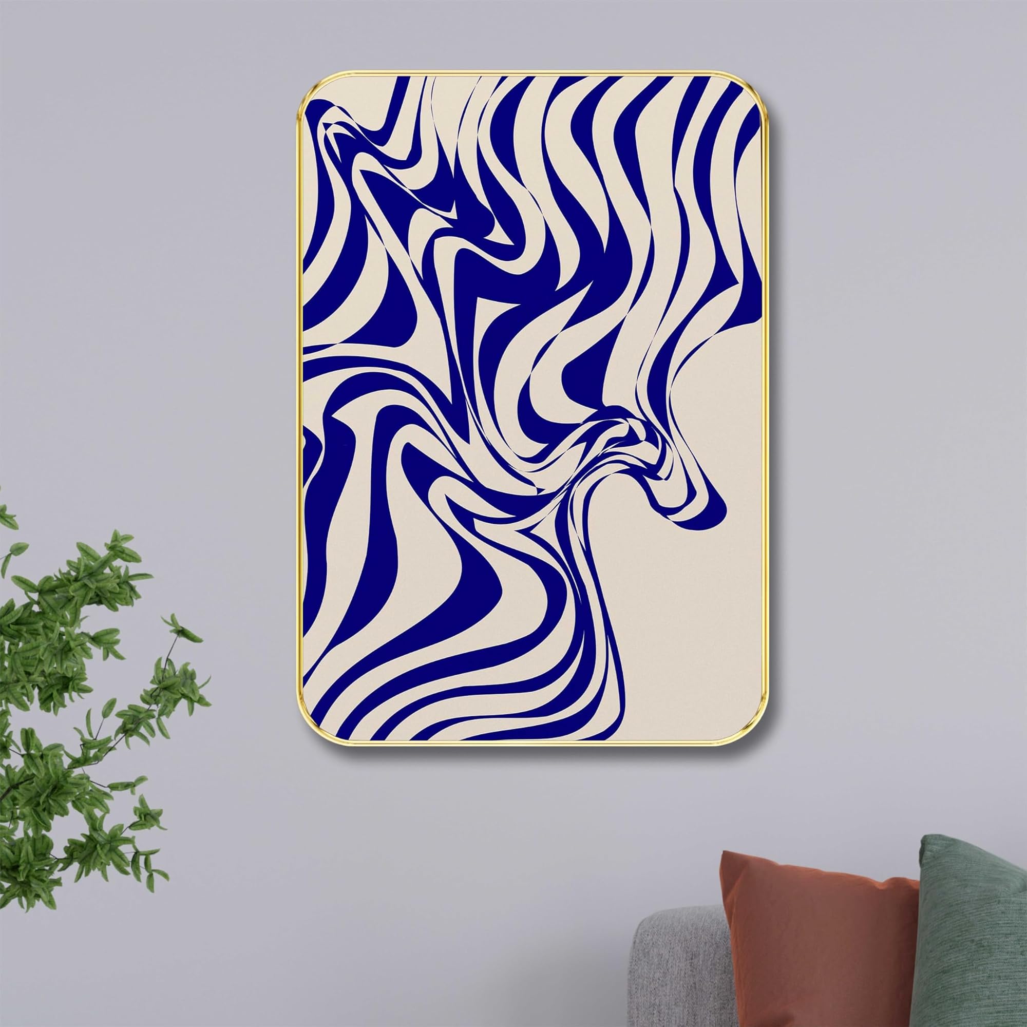 Abstract Blue Swirl Wall Art, Modern Fluid Design
