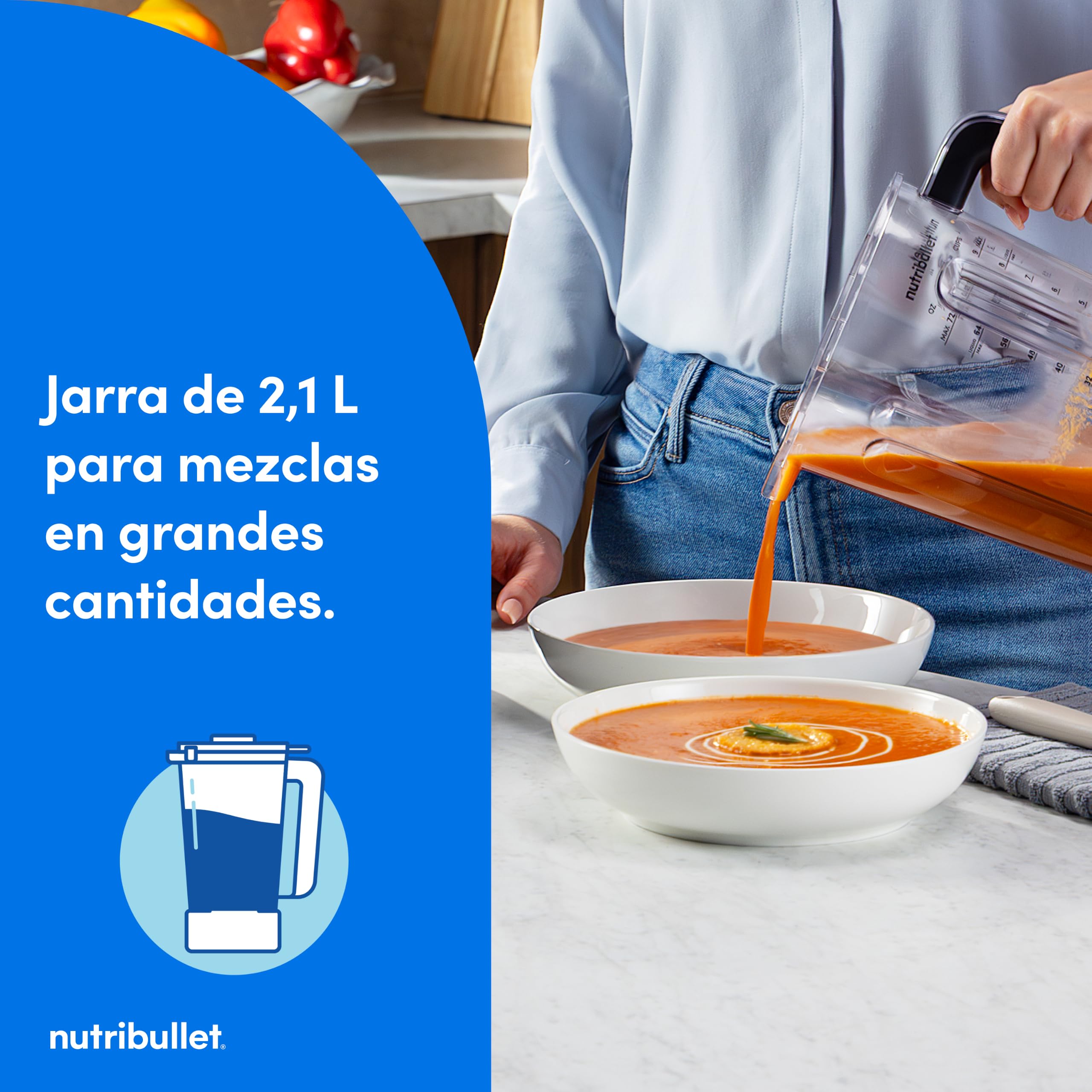 nutribullet Power Core™ Blender – Batidora de Vaso con Jarra XL de 2,1 L, Smoothies y Hielo Picado, 3 Velocidades + Pulse, Programa Smoothie Automático, 1200 W, Negro (NBF430MB)