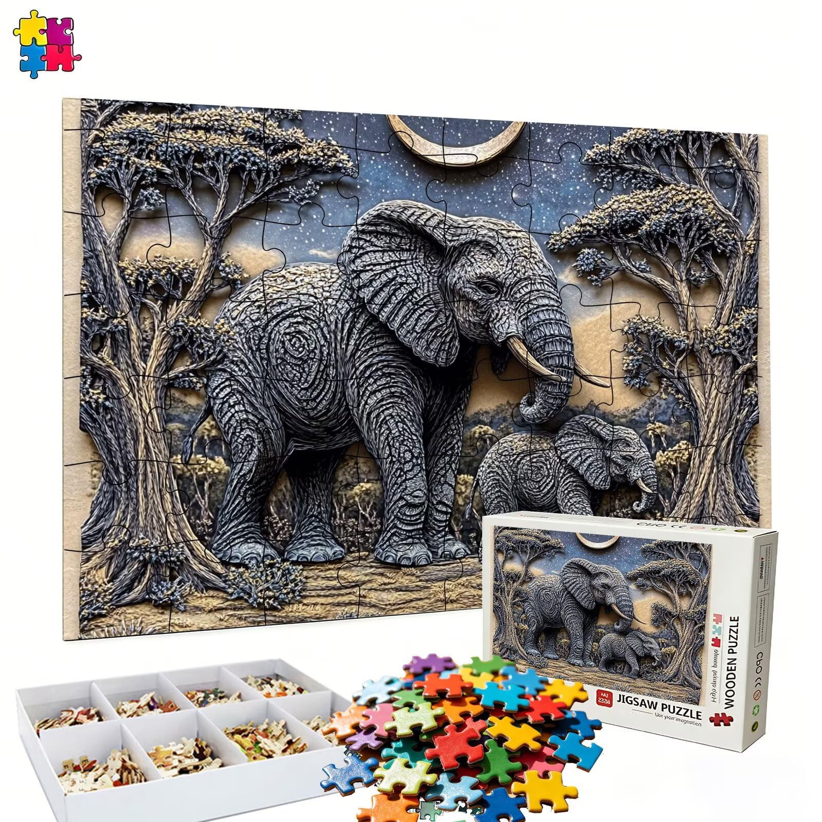Puzzle 2000 elementów, abstrakcyjne puzzle słonia 2000 elementów dorośli i dzieci, wysokiej jakości artystyczna łamigłówka, 99,5x70,5 cm Klasyczna gra puzzli dla dorosłych, prezent dla kobiety