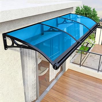 Door Canopy Window Awning Curved Rain Cover, Patio Sun Shetter, Window Awning Rain Shelter, Back Porch Garden Awning, Polycarbonate Cover, Uv Rain Snow Protection-Lake blue-80x90cm/31x35in