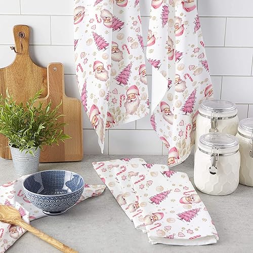Miniatura 3 de Image Duvet 2 Pack Cotton Kitchen Dish Cloths Towels, Pink Xmas Tree Candy Christmas Love Heart 18 x28 Inch Soft Absorbent Kitchen Decoration Hand