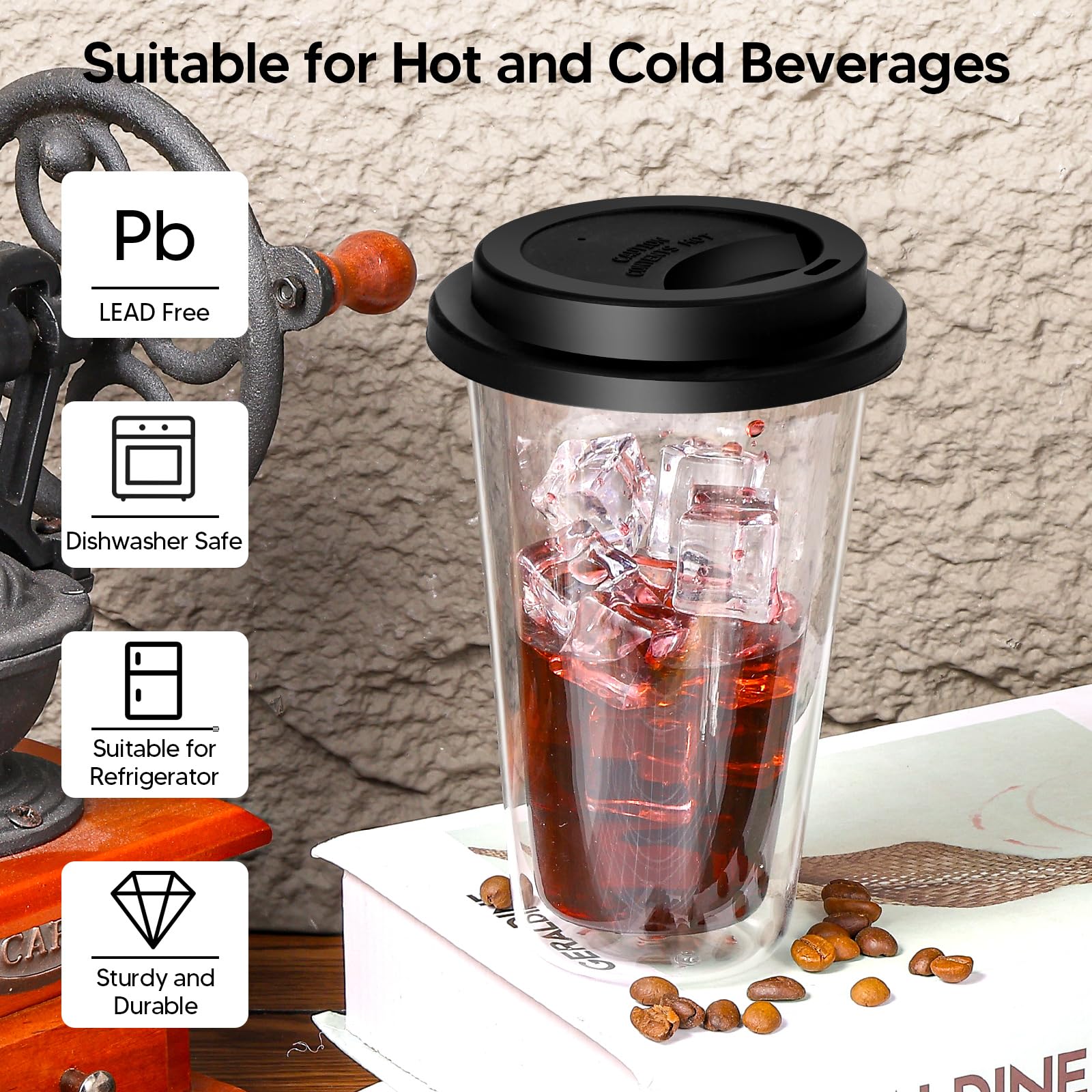 PARACITY Tasse à Café En Verre à Double Paroi Avec Couvercle En