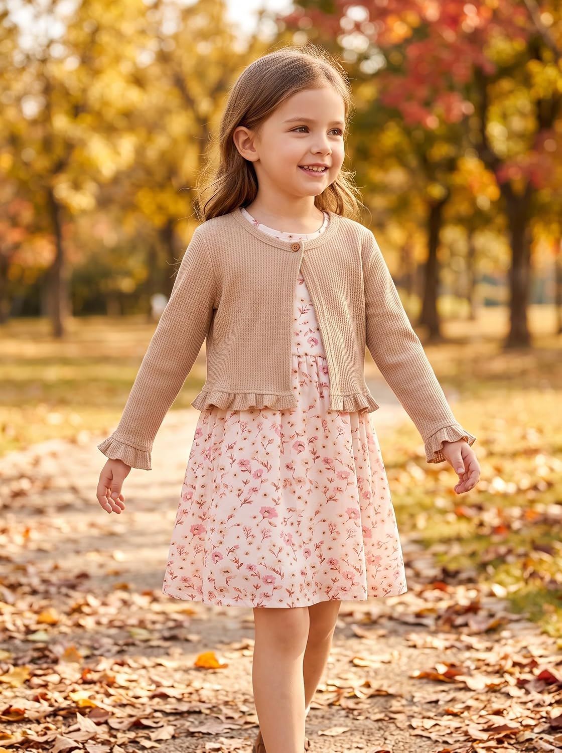 Girls Floral Dress Cardigan Fall Outfits