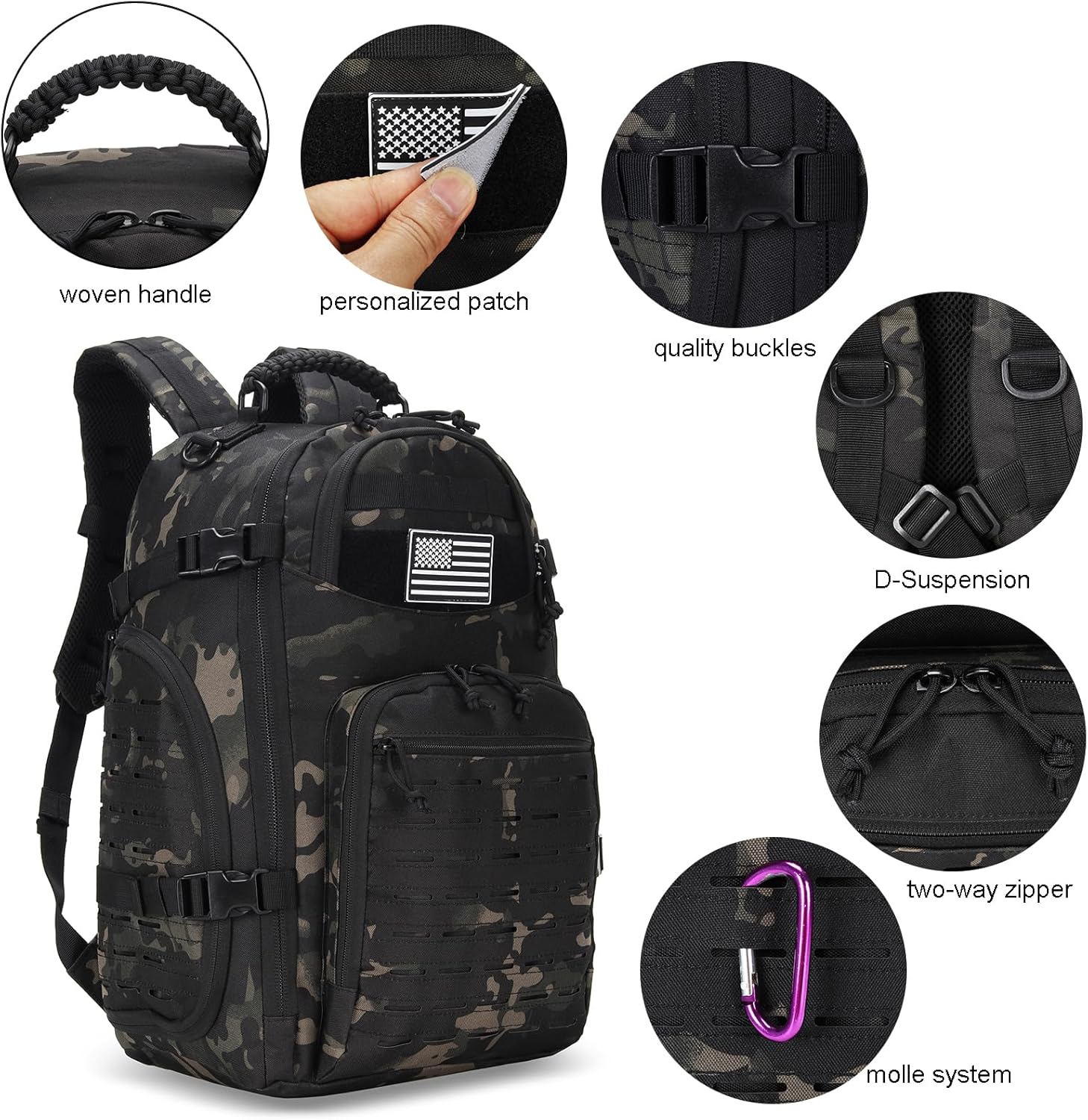 35L Tactical Backpack for Men Heavy Duty Military Backpack 3 Day Assault Pack Molle Backpack Hiking Rucksack (BlackMix)