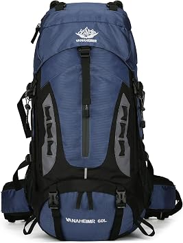 YFREAL 60L Travel Hiking Camping Backpack with Rain Cover,Backpack Water Resistant,Climbing Backpack for Men Women DEEP BLUE