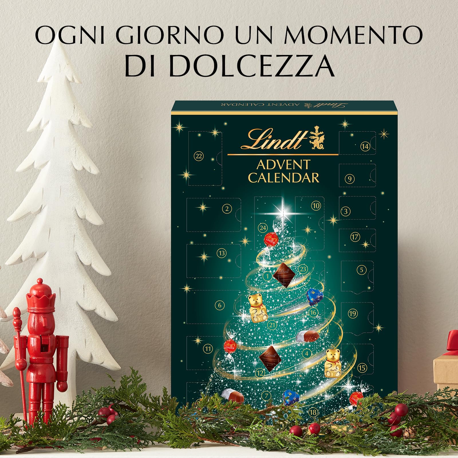 Lindt Calendario Avvento 2025 Albero, Praline di Cioccolato Assortite in confezione natalizia, Formato 221g
