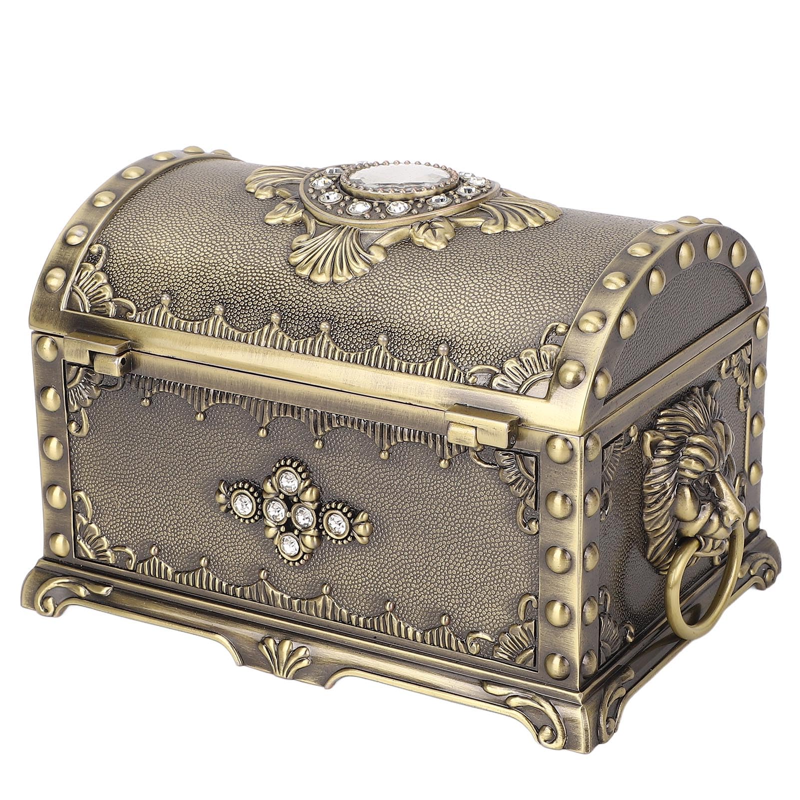 POENVFPO Metalowe Pudełko na biżuterię w Stylu Vintage, Klasyczny Wytłoczony Kwiatowy Wzór Elegancki Organizer z pozłacaną rączką i aksamitną wyściółką, do Użytku Domowego i Komercyjnego (Brązowy)