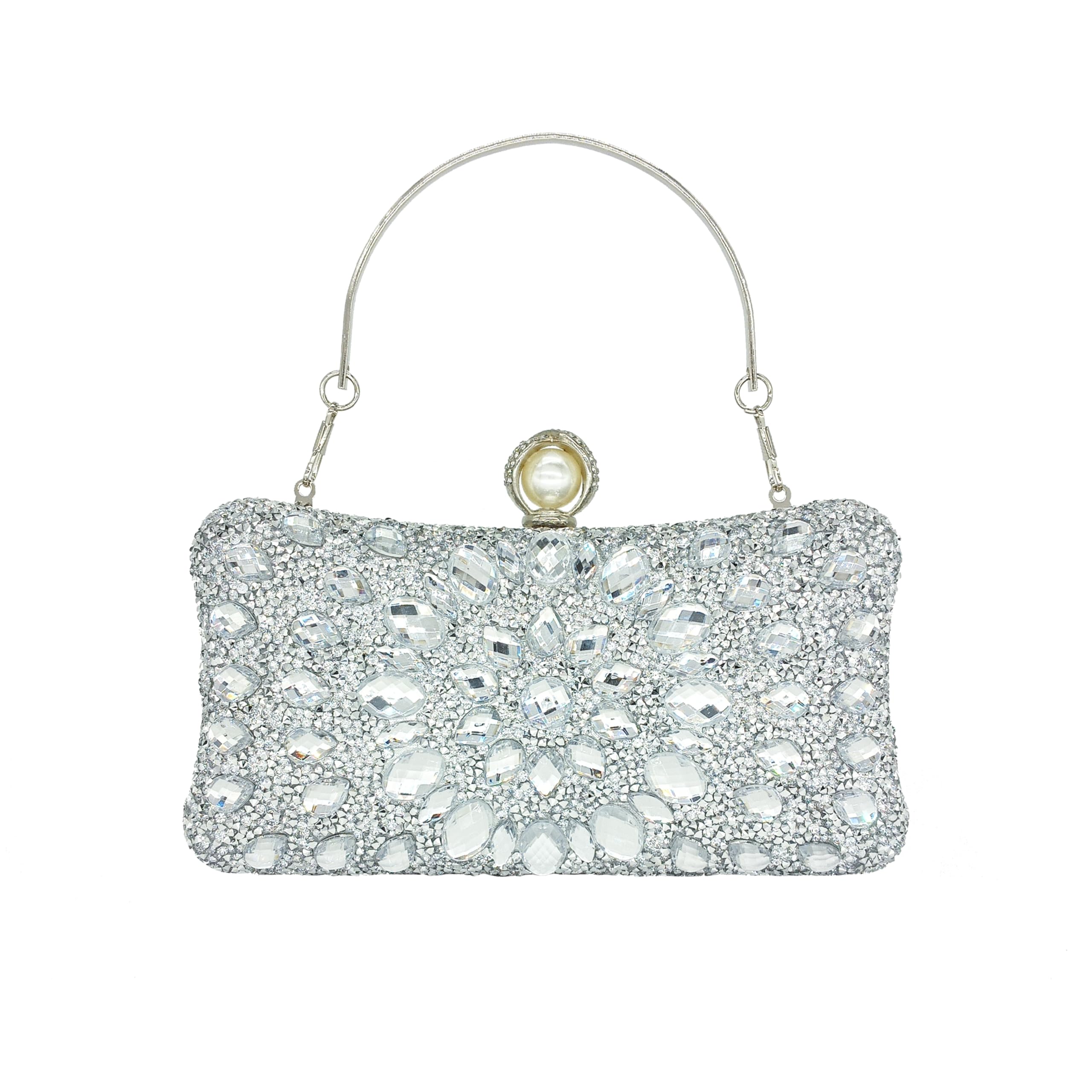 MAIRLOM Rhinestone Clutch Purses for Women Evening Wedding Formal - Pearl Clasp Handbag Crystal Gemstone Bag for Party Prom