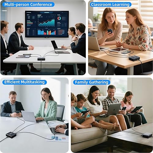 Miniatura 9 de Bloque de cargador USB C de 8 puertos de carga rápida de 500 W con cable de carga rápida de nailon, estación de carga multidispositivo, cargador