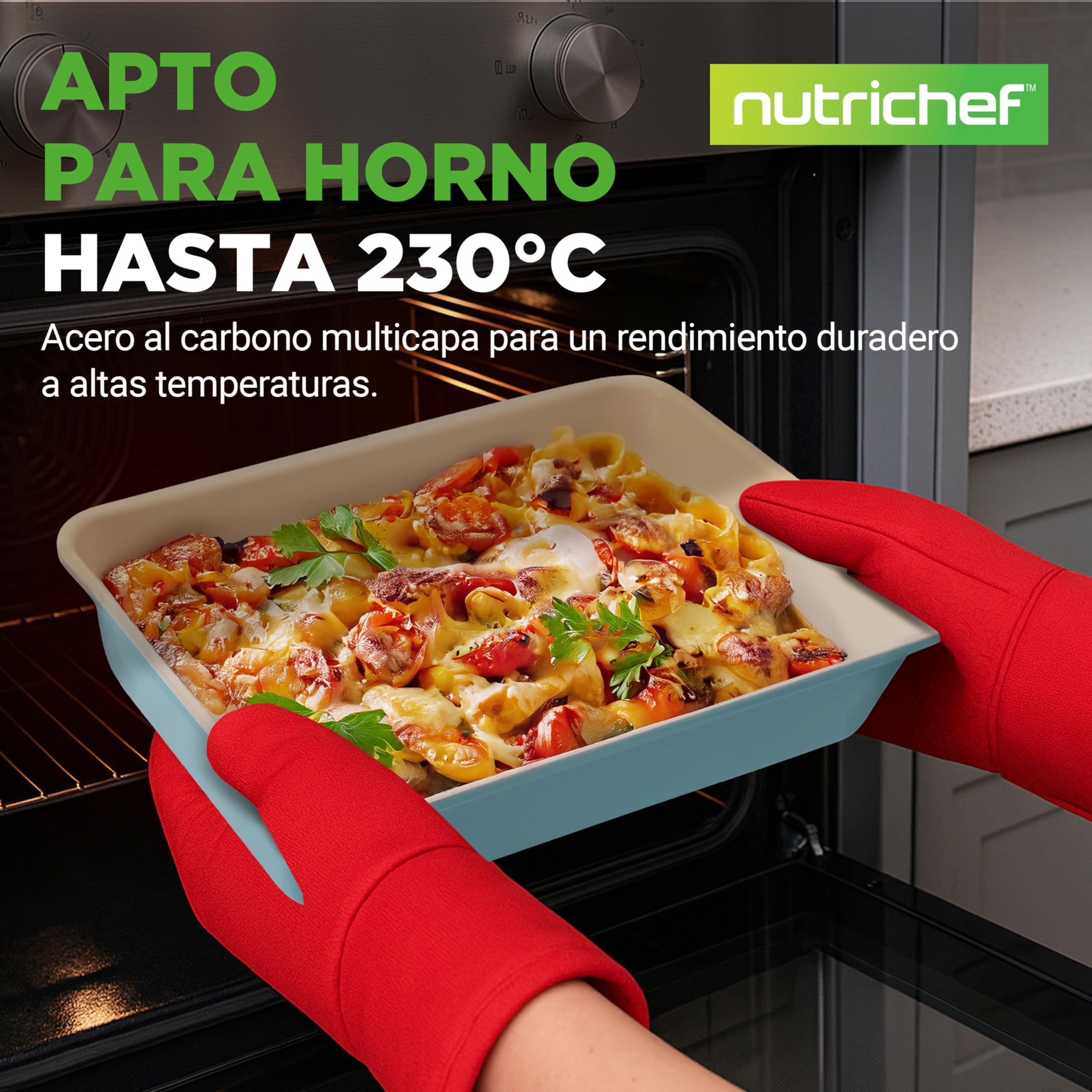 Nutrichef bandejas horno, Para galletas, Bizcochos, Moldes para muffins y pasteles, Set de 6 piezas, Duraderas, Antiadherentes