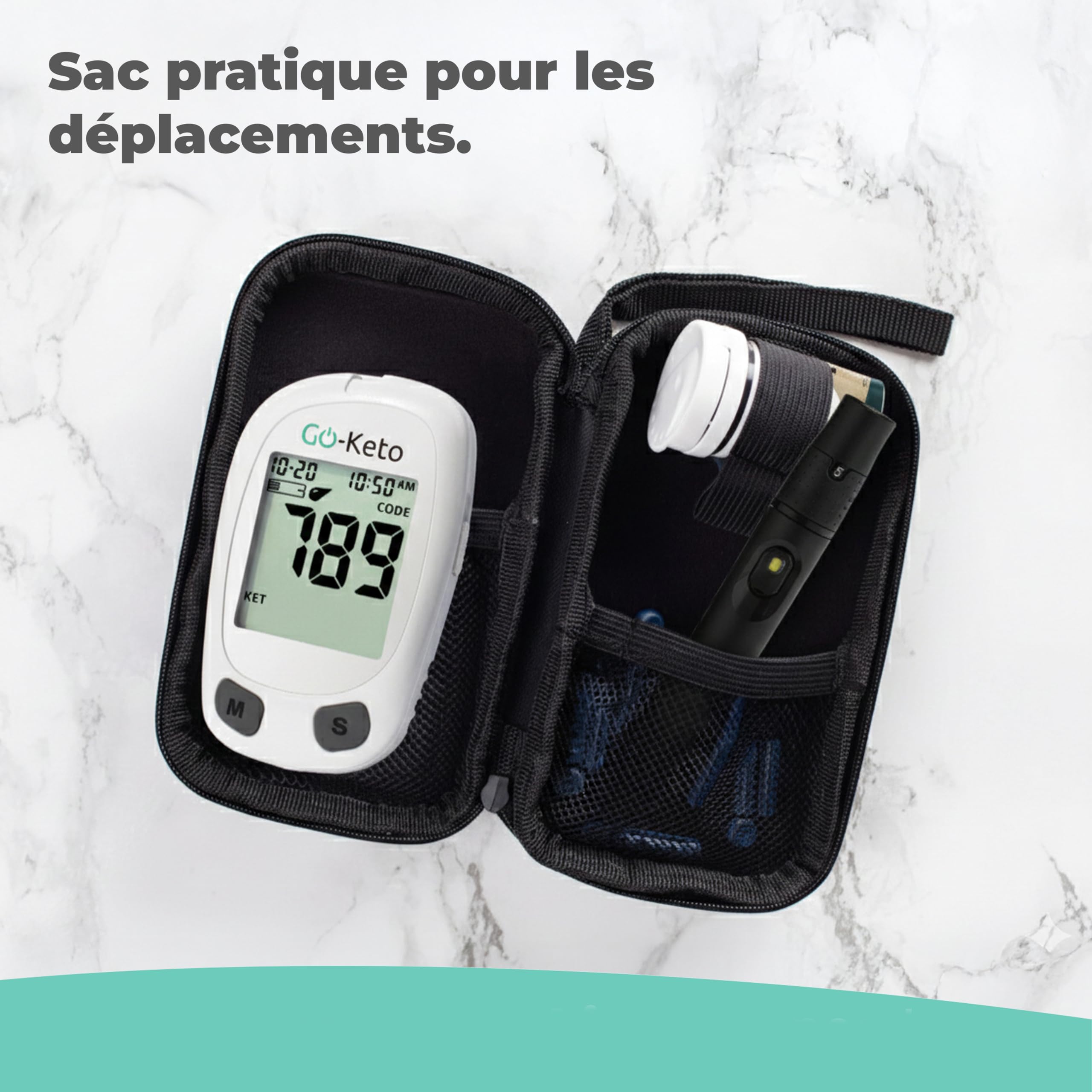 Go-Keto Kickstart Set | Cétones Mesureur, 10 bandelettes de test de cétone | Ketone Check pour la maison