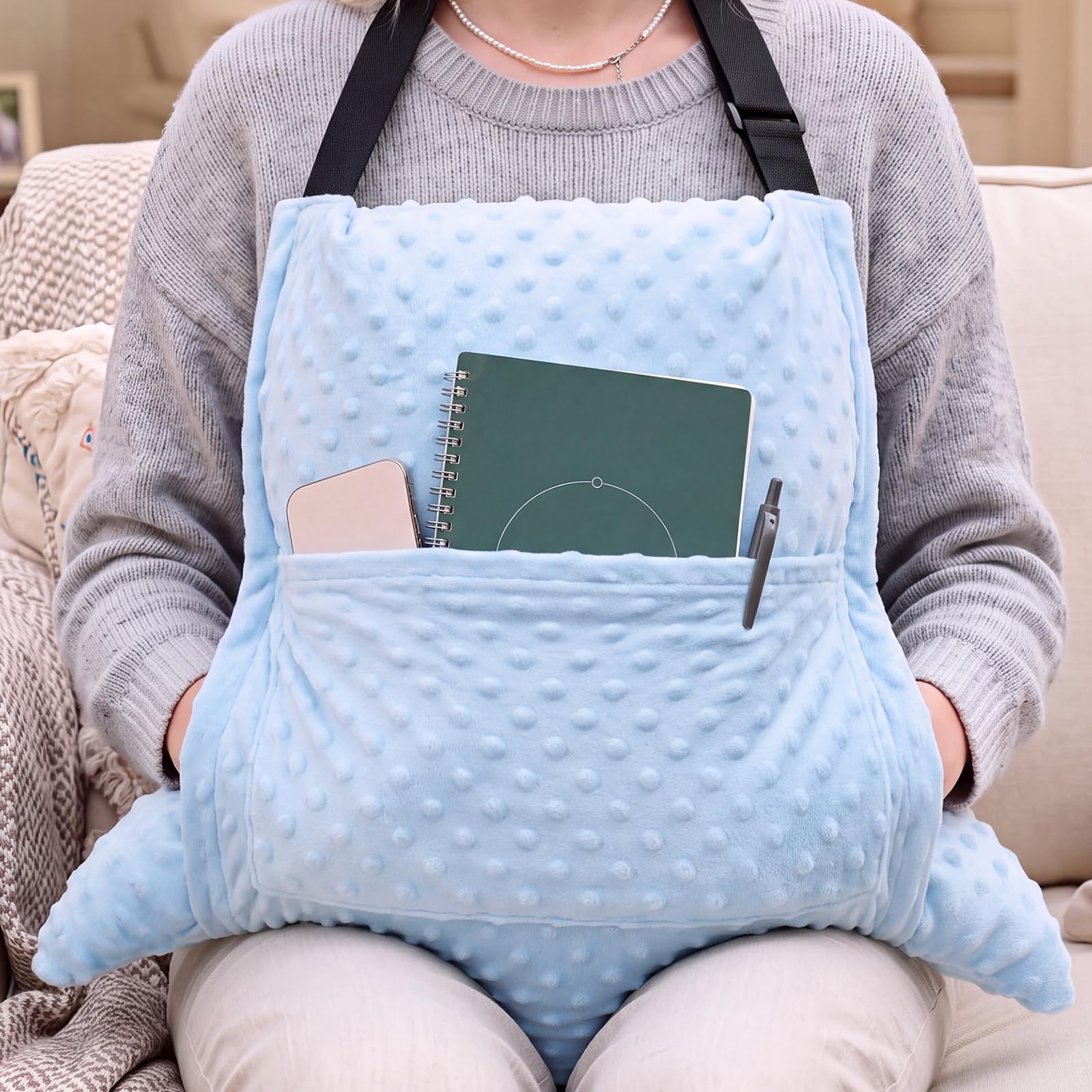Geelin Hysterectomy Recovery Pillow with 2 Pocket for Abdominal Surgery, Hysterectomy Recovery Must Haves Essentials Abdominal Pillow Post Surgery Gifts for Women(Baby Blue)