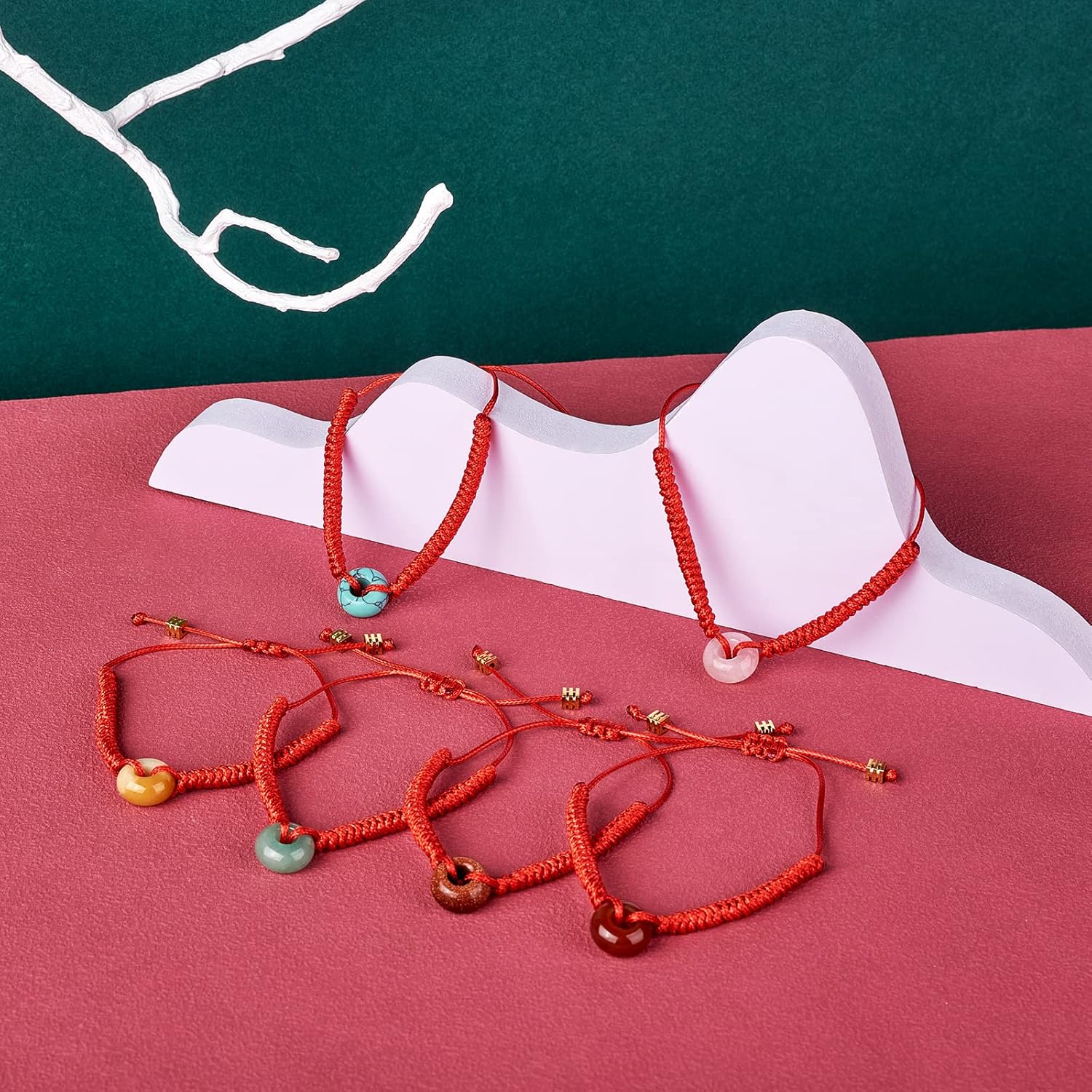 Ornaland Braided Bead Red String Bracelet for Women Men Natural Green Aventurine Gemstone Bead Charm Adjustable Bracelet Jewellery Gift for Women Men - Image 7