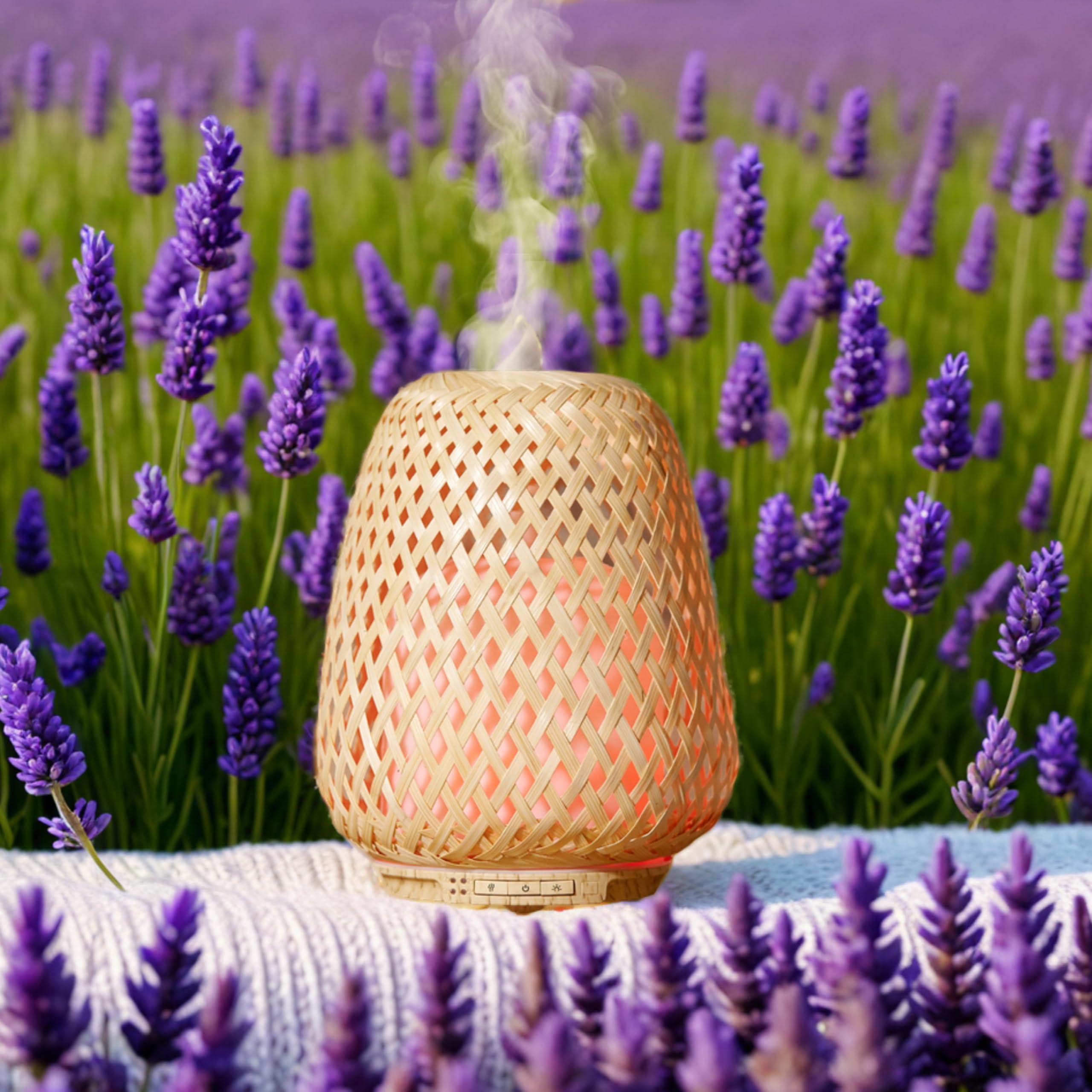 Zen'Arôme - Diffuseur d’Huiles Essentielles Ultrasonique Olaki (Jusqu’à 40 m²) - Diffusion à Froid pour l’Aromathérapie - Design Artisanal Zen en Bambou Tressé