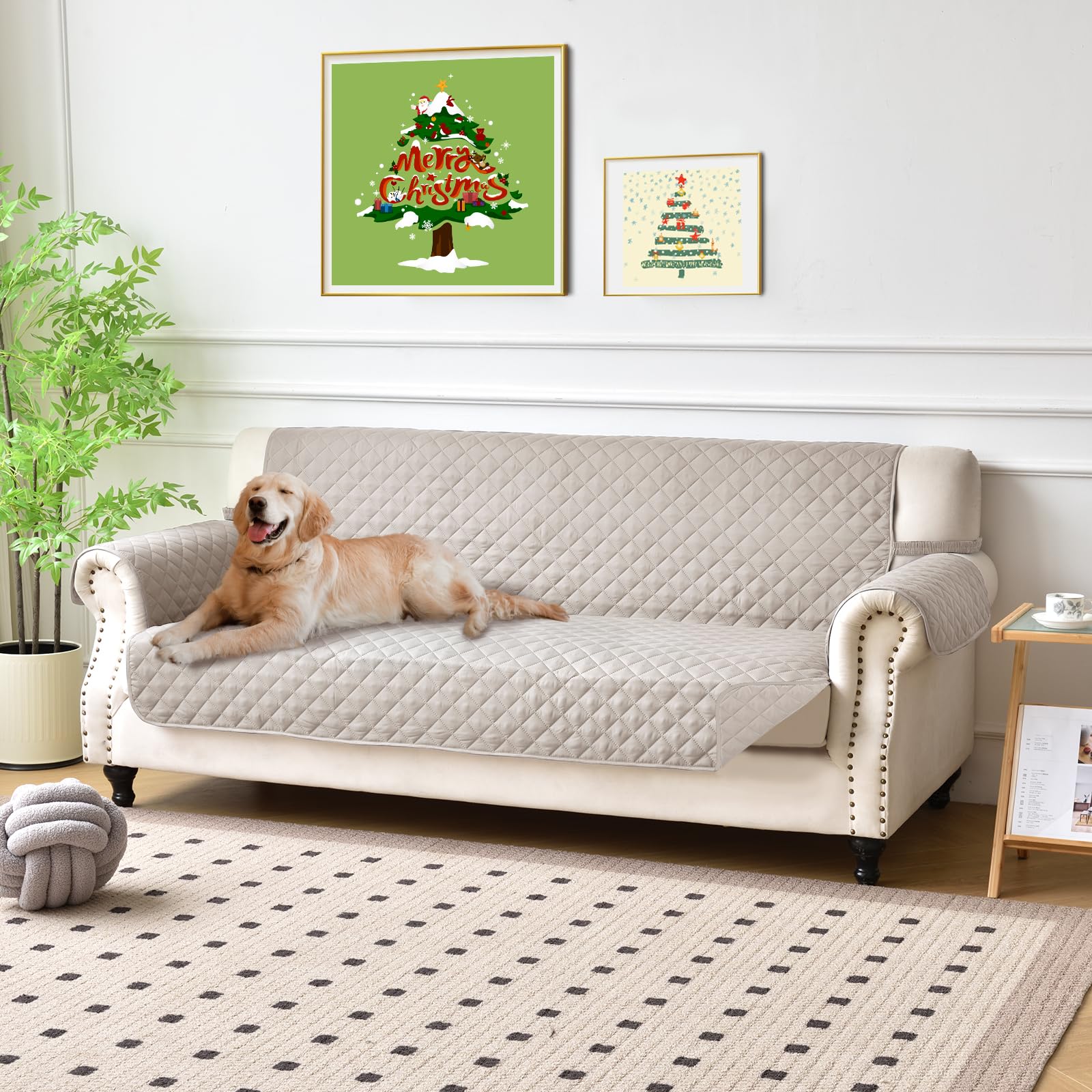 Fandyacke Reversible Couch Cover for 3 Cushion Couch Sofa Cover Washable Furniture Protector Cover with Elastic Straps Water Resistant for Dogs Pet