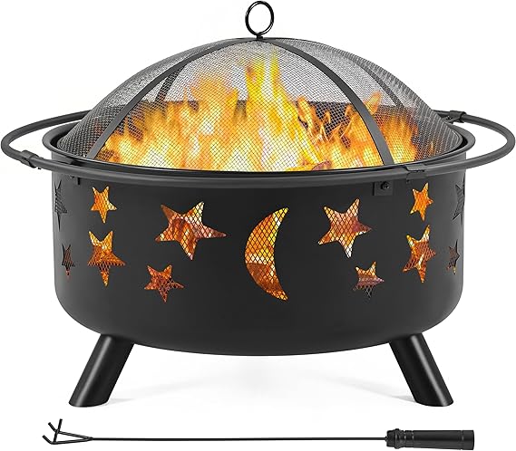 Yaheetech Fire Pit 30in Fire Pits for Outside Wood Burning Outdoor Fireplace with Spark Screen, Poker for Bonfire Patio Backyard Garden Picnic