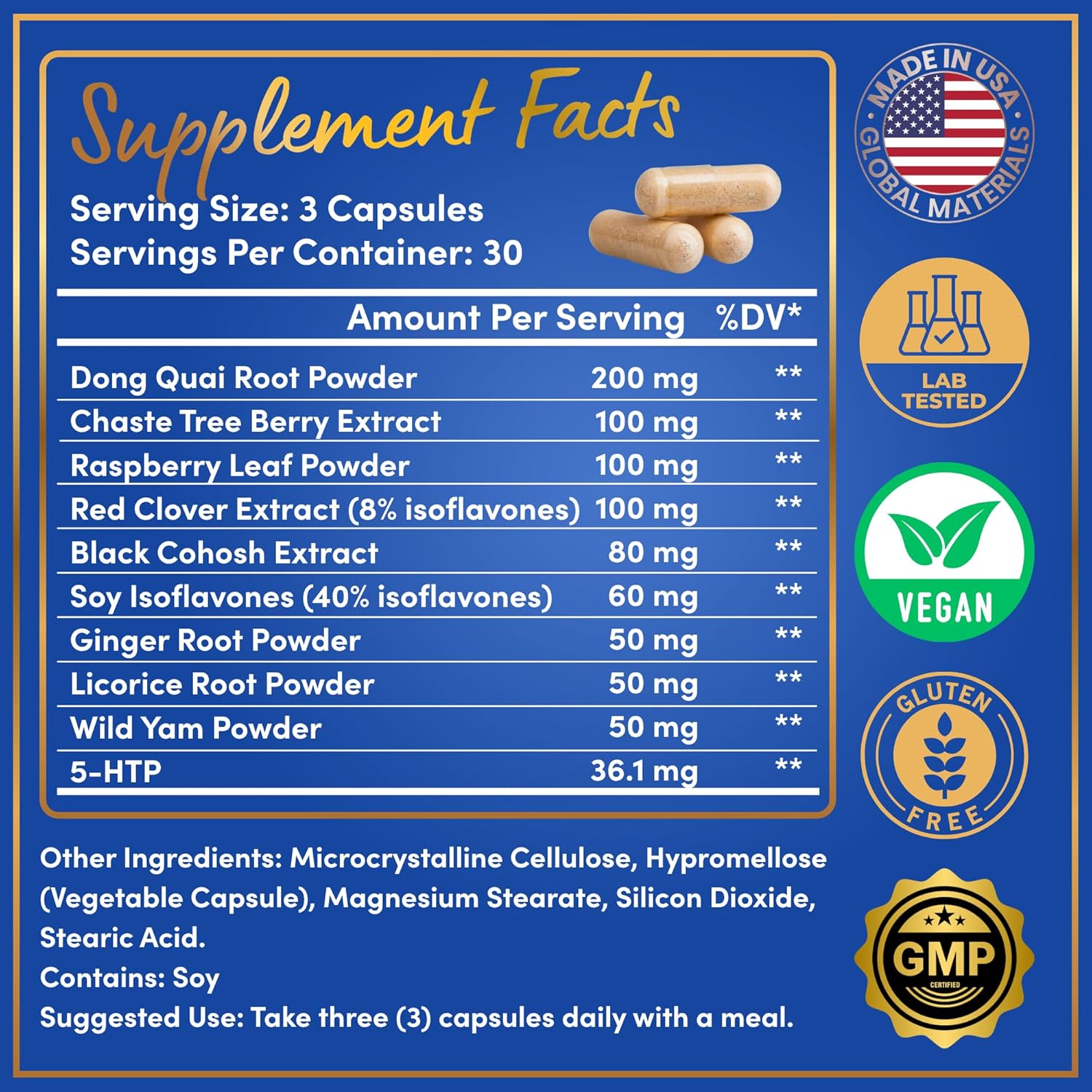 Menopause Supplements for Women - 5-HTP, Dong Quai, Black Cohosh for Menopause Hot Flashes, Night Sweats Relief Support - Womens Pre Meno Premenopausal Perimenopause Supplement - 90 Caps - Image 5