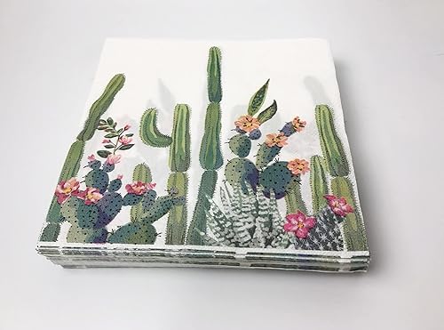 Miniatura 3 de Paquete de 40 servilletas de papel de cactus suculentos para fiestas, bodas, fiestas, cumpleaños, cenas, almuerzos (2 capas, 6.5 x 6.5 pulgadas)