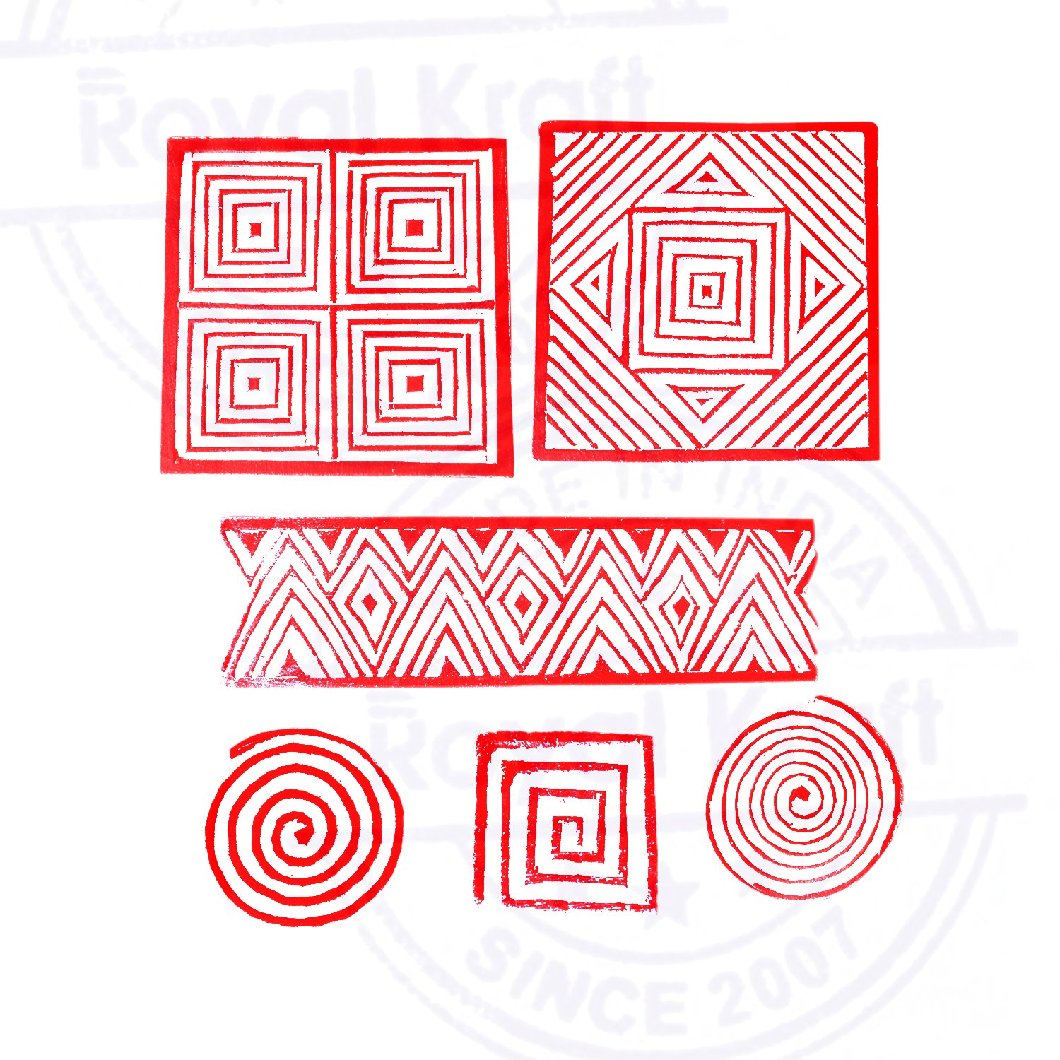 Textile Print Blocks Popular Swirl Square Pattern Wooden Stamps (Set of 6) 1