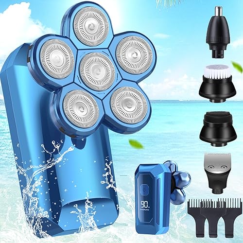 Afeitadora de cabeza para hombres calvos, afeitadoras de cabeza calva 6 en 1 para hombres sin cable, maquinilla de afeitar eléctrica recargable para