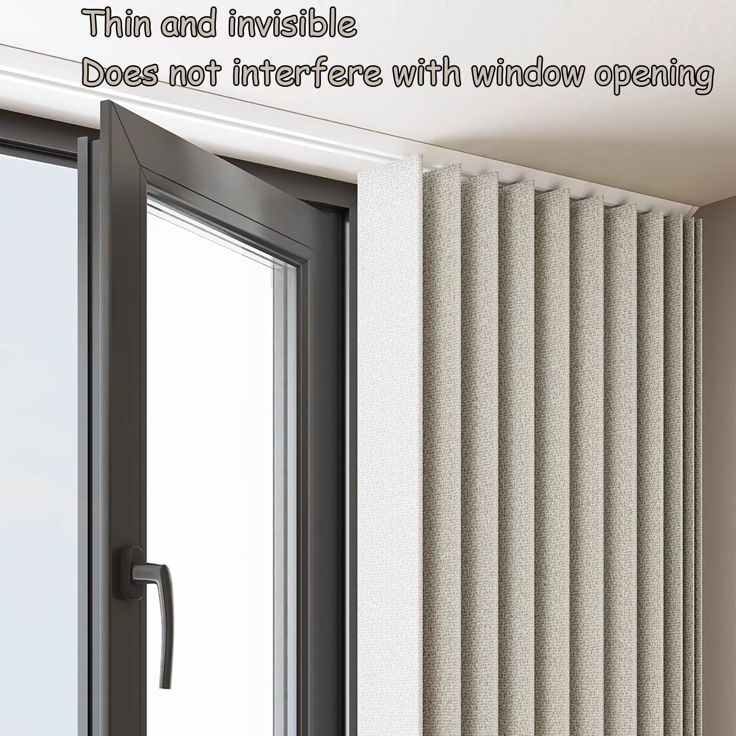 No Drill Aluminum Curtain Track - Self-Adhesive Ceiling Mount Curtain Rod Set for Blackout, Room Divider & Window Treatment (4.4m/14.4ft, Black)