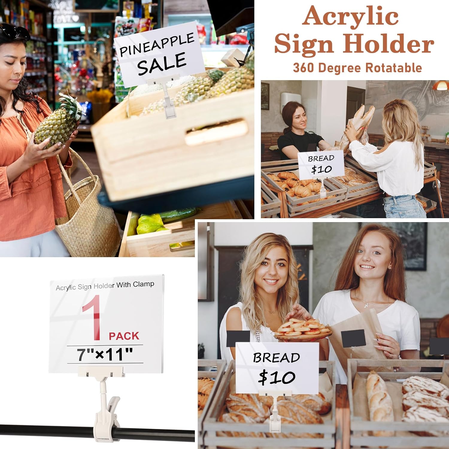 Acrylic Sign Holder With Clamp 7*11 Inch Acrylic Card Protector Price Tag Clip 3 Pack Rotatable Holding Clamp - Image 6