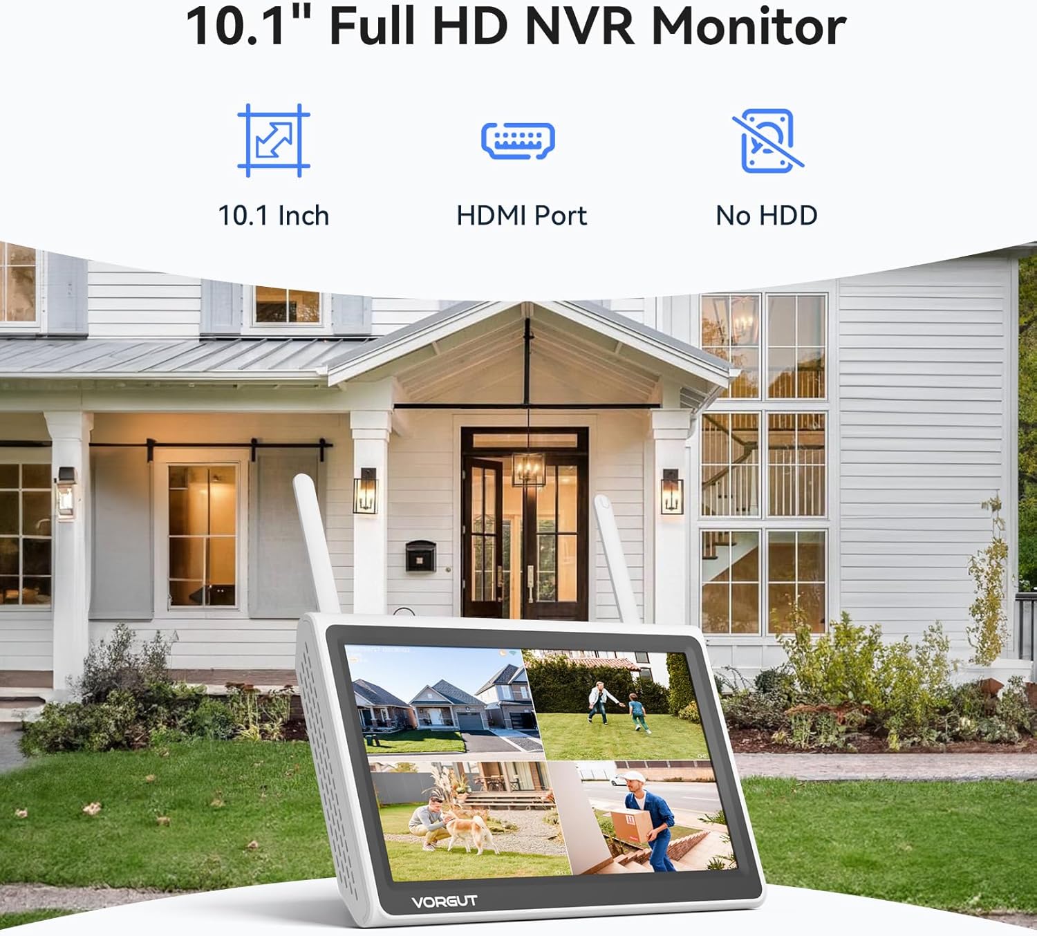 [No HDD] VORGUT 10'' LCD Wireless WiFi NVR 10 Channels Network Video Recorder, Built-in WiFi Router, Support up to 6TB HDD, 24/7 Record, Easy Remote View, Only Work with VORGUT Solar Wireless Camera