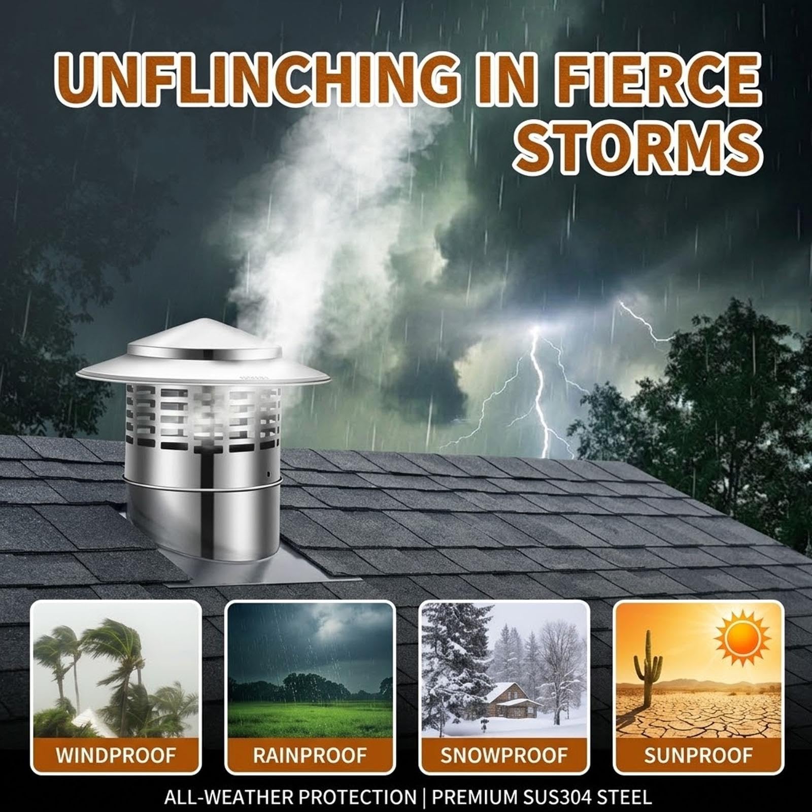 Sombrerete Chimenea de Acero Inoxidable, Tapa Antilluvia y Antiviento 75 100 110 160 200 250 300 400mm Cubierta de Lluvia para Chimenea, Conducto de Escape Campana de Ventilación(250mm/9.84in)