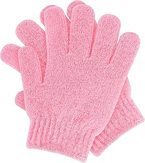 قفازات حمام للتقشير - تصميم مزدوج الجوانب لتقشير الجسم وتجديد شباب البشرة والتنظيف العميق والعلاج بالمنتجعات الصحية، مثالية لإزالة الجلد الميت، مجموعة من زوجين - متعددة الألوان.