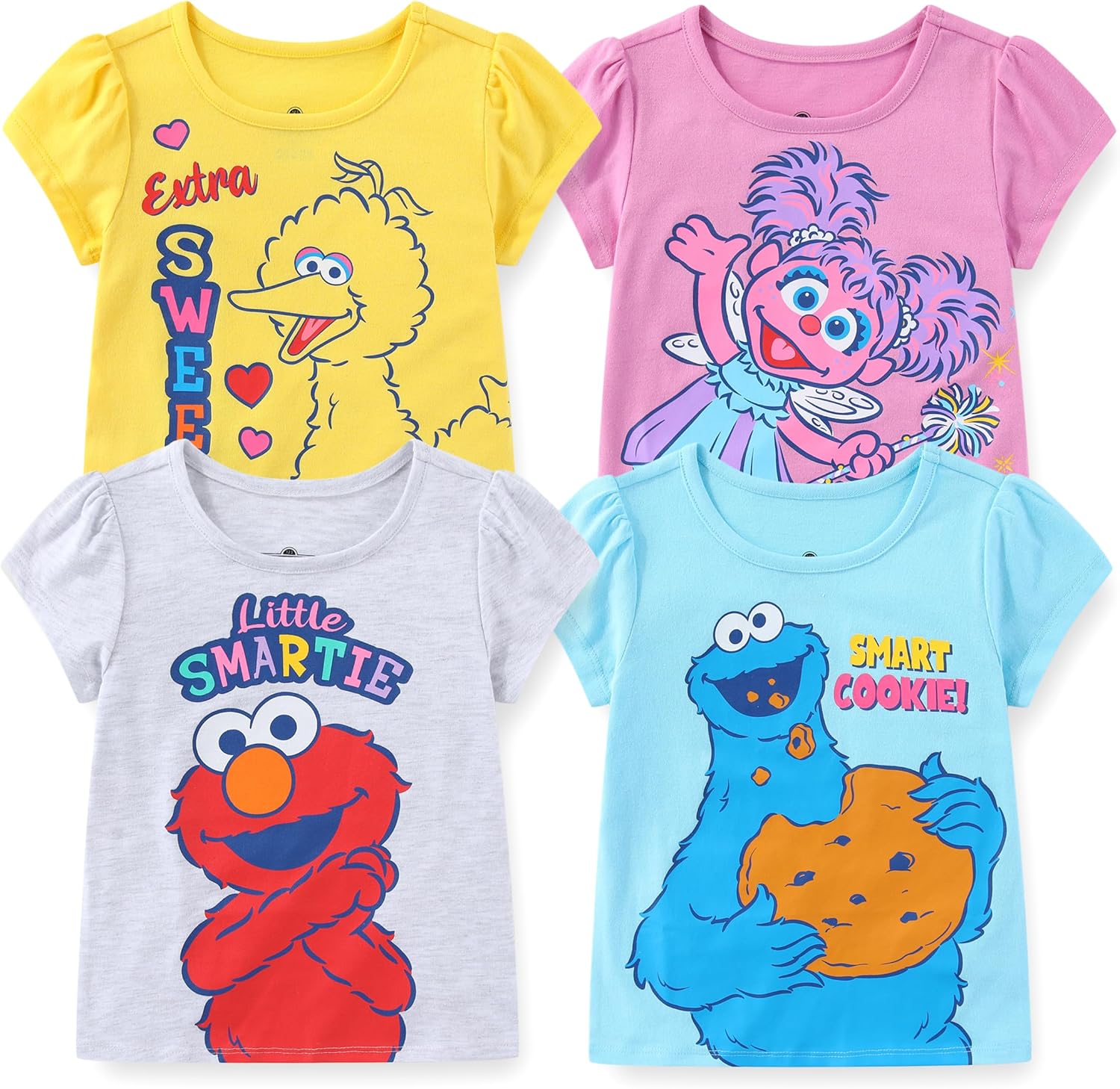 Sesame Street Elmo Girls 4 Pack Short Sleeve T-Shirt for Infant and Toddlers