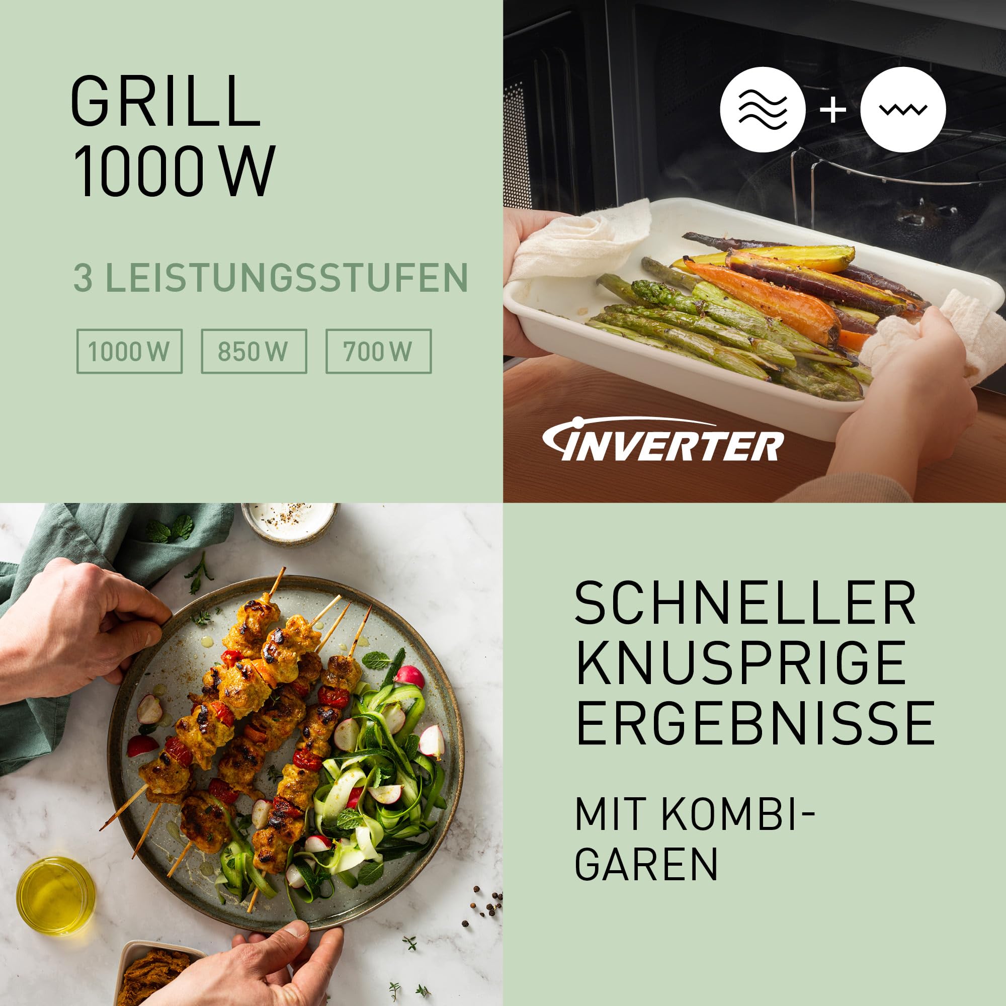 Panasonic NN-GD38QSEPG 29L Grill-Mikrowelle mit Steam+ Pot, 1000 W, automatisches Auftauen, Kombinationsgaren, Timer, Schwarz & Edelstahl
