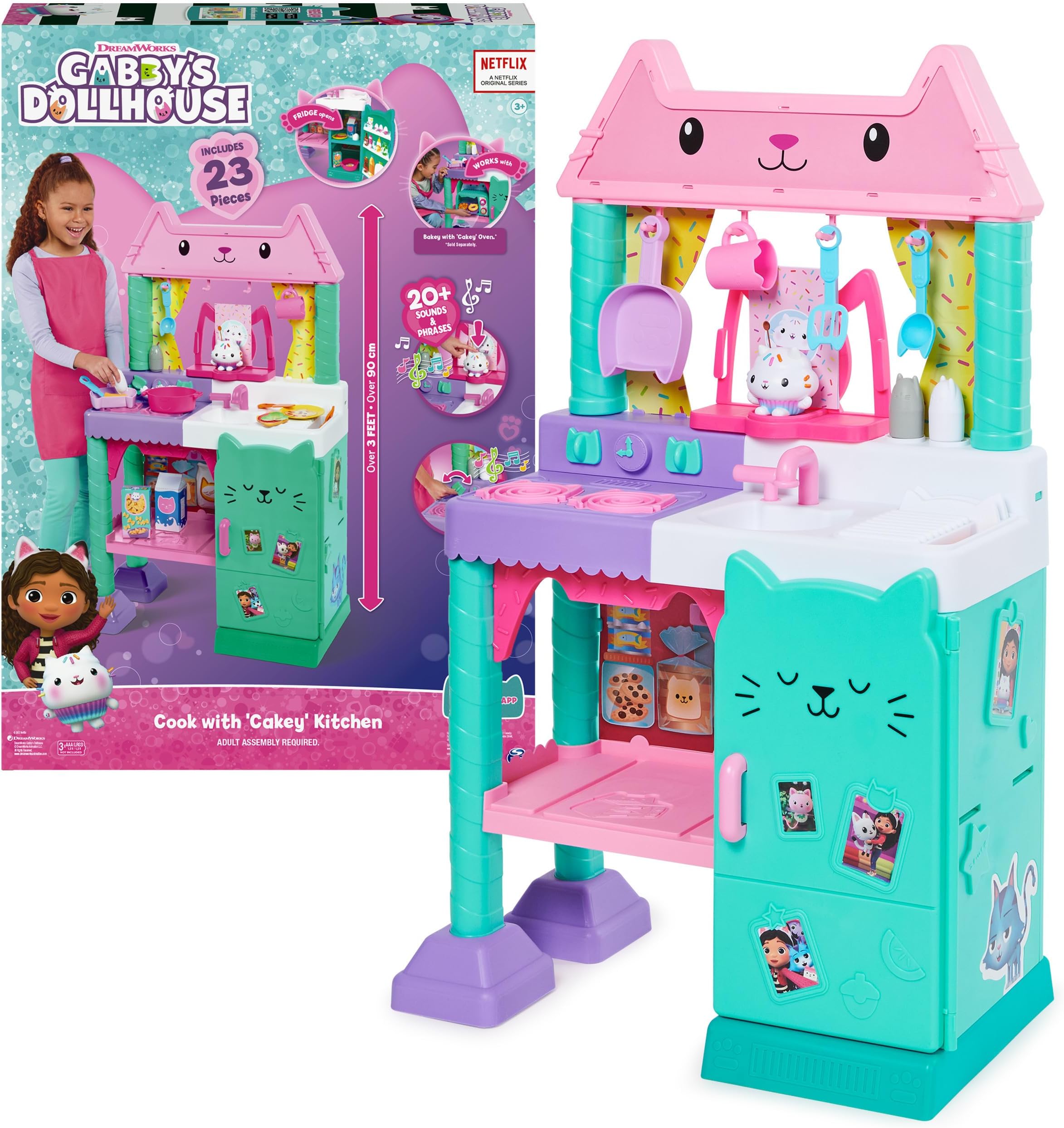 Gabby’s Dollhouse Cakey Kitchen Set with 20+ Play Kitchen Accessories|Play Food, Sounds, Music|Roleplay Indoor Toy|Best Birthday Gift|Pretend Play Set|Learning with Fun for Kids Age 3+|Made in India