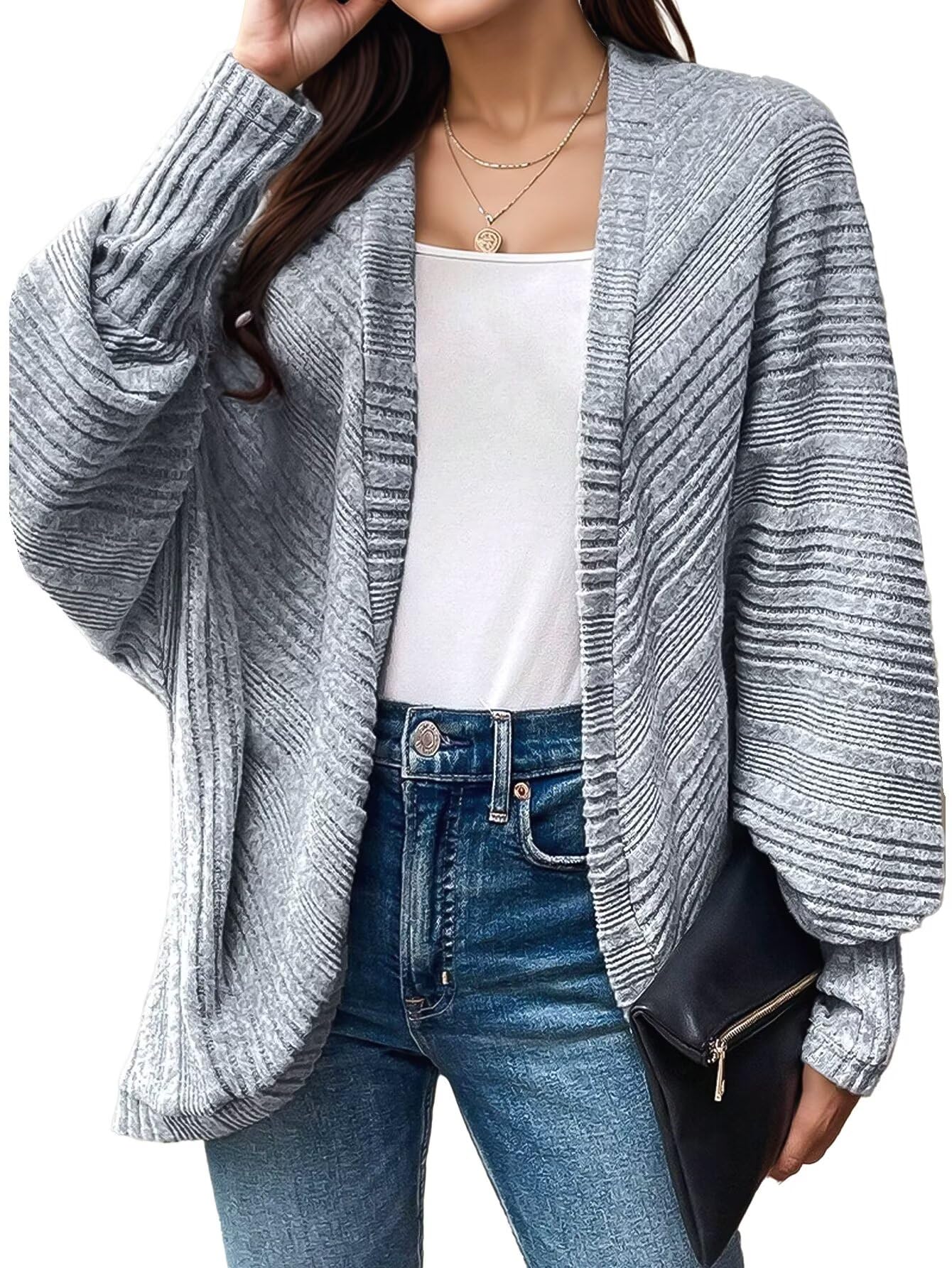 Flamingals Ribbed Cardigans for Women Long Sleeve Knit Oversized Loose Open Front Batwing Cardigan Jacket Coat Fall 2025