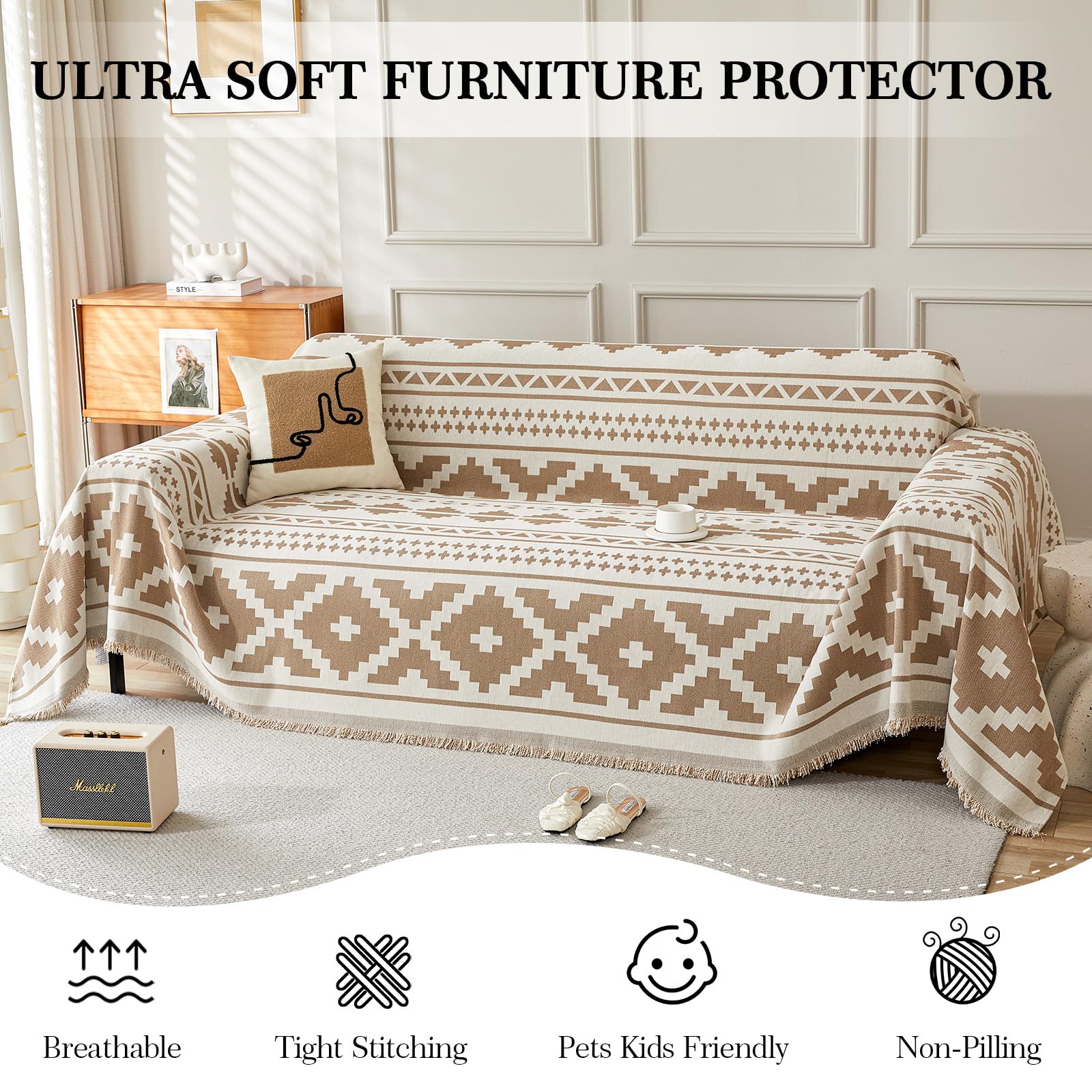 SHANNA Geometric Sofa Cover for 2 3 4 Seater, Chenille AB Sided Slipcover for Corner Sofa All-Season Protection Couch Cover - Image 4