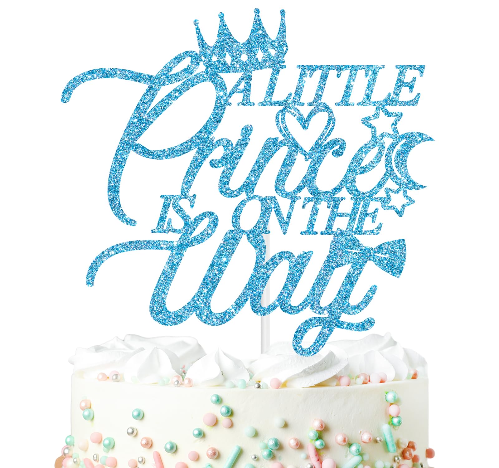 A Little Prince is on the Way Cake Topper, Crown Theme Gender Reveal Baby Shower Cake Decor, Newbaby Welcome Baby Boy Party Decorations Supplies for His