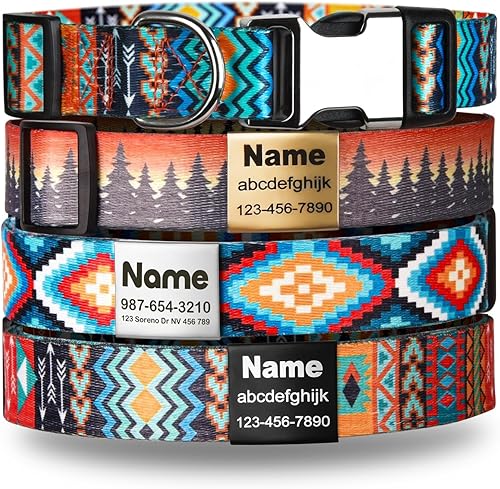 Collar de perro personalizado con placa de nombre, sin ruido, collares de perro personalizados de nailon suave con etiqueta de identificación para