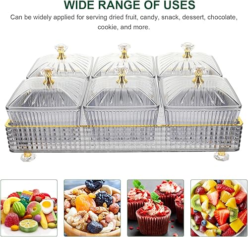 Miniatura 8 de Bandeja de frutas secas con tapa, 6 compartimentos para servir nueces y dulces, bandeja de aperitivos, caja de almacenamiento de alimentos, plato de