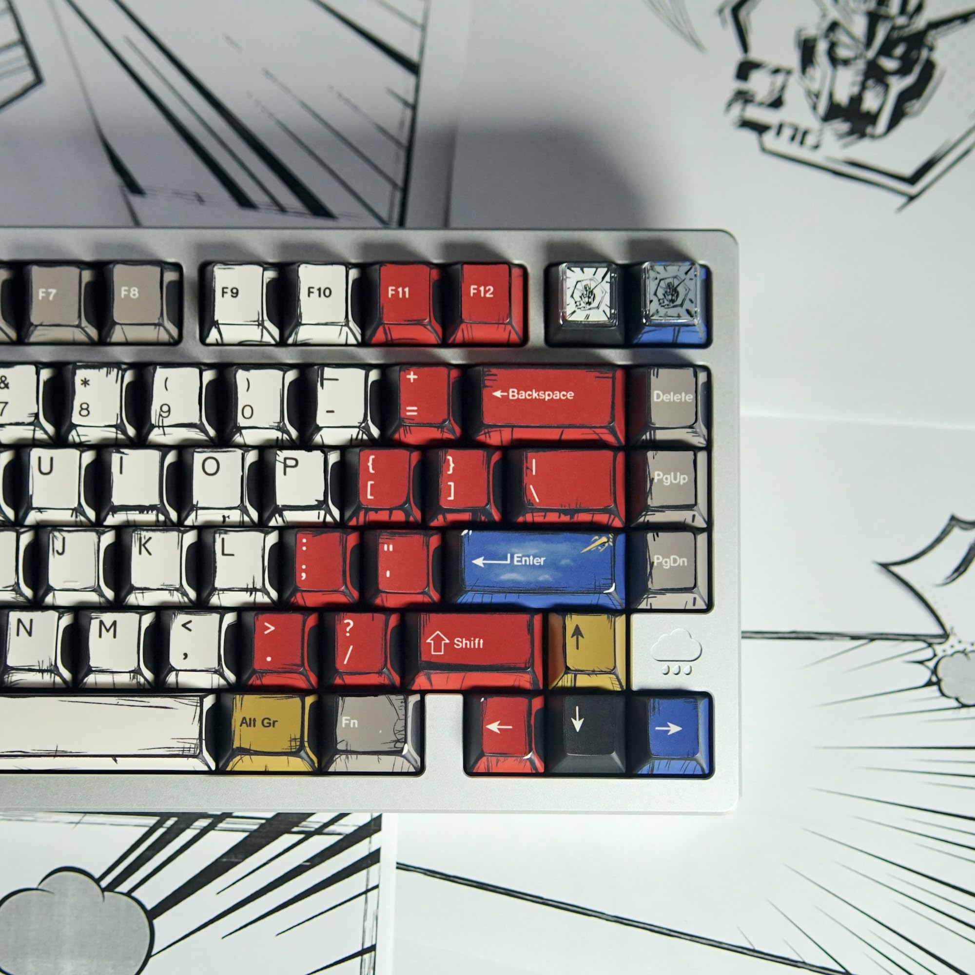 Komiksowe mieszane klawisze z motywem świetlnym, 141 klawiszy, anime, styl manga, kolor PBT Dye Sub Keycap niestandardowe klawisze do klawiatur mechanicznych MX (Comic Mixed Light 141)