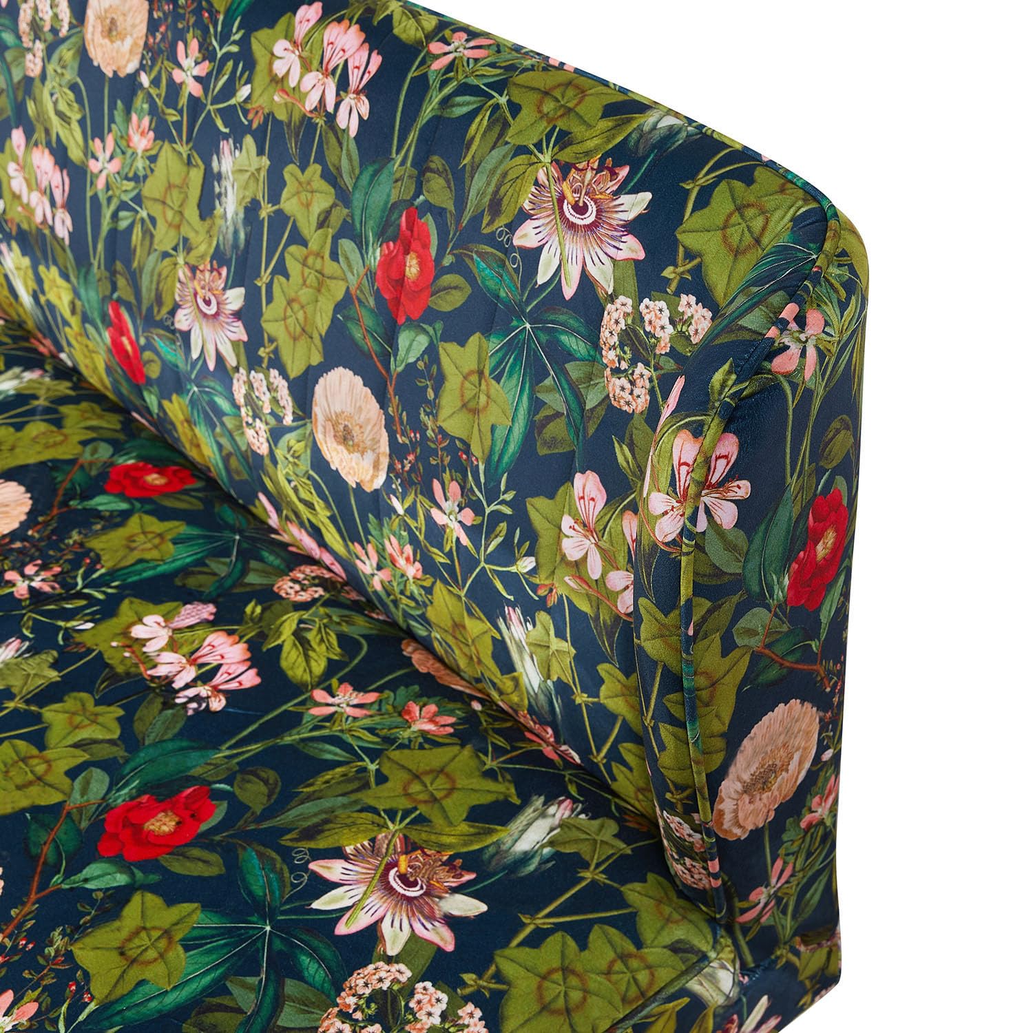 DUBI Möbel Sitzbank Sophia 140 cm mit Federkernpolsterung – Komfortable Esszimmerbank im Blumen-Design – Gepolsterte Küchenbank Dunkelblau Floral – 2-Sitzer Sofa mit Holzbeinen