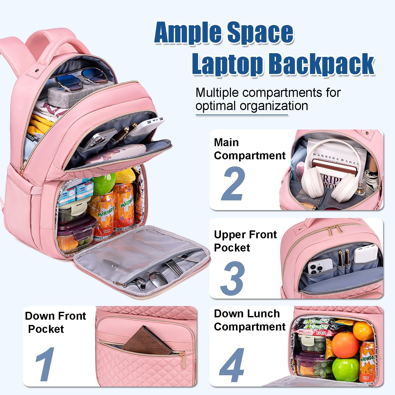 Weitars Lunch Backpack, Insulated Cooler Backpack 15.6 Inch Laptop Backpack For Women Men For Women Nurses Teacher Gifts for College Work Beach Camping Picnics Travel - Image 2