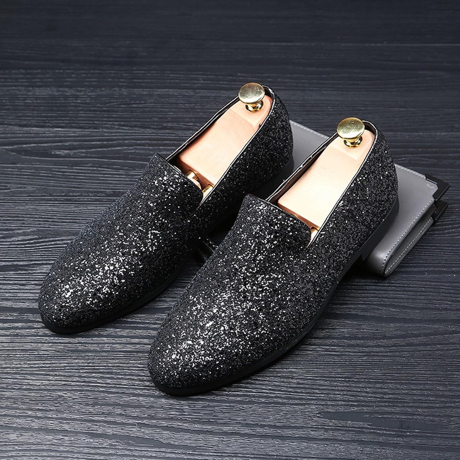 Men's Dress Shoes with Glitter Detailing - Slip-On Formal Wedding Shoes for Ballroom Parties & Special Occasions
